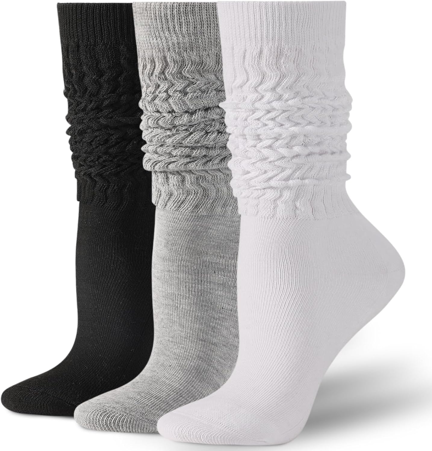 Pleneal 3 Pairs Slouch Socks Thigh High Boot Chunky Scrunch Socks, Knit Crew Kne...