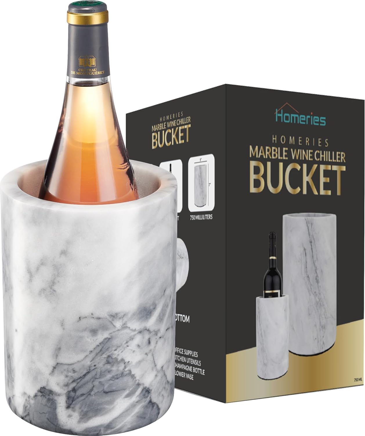 Homeries Marble Wine Chiller Bucket - Wine & Champagne Cooler for Parties, Dinne...