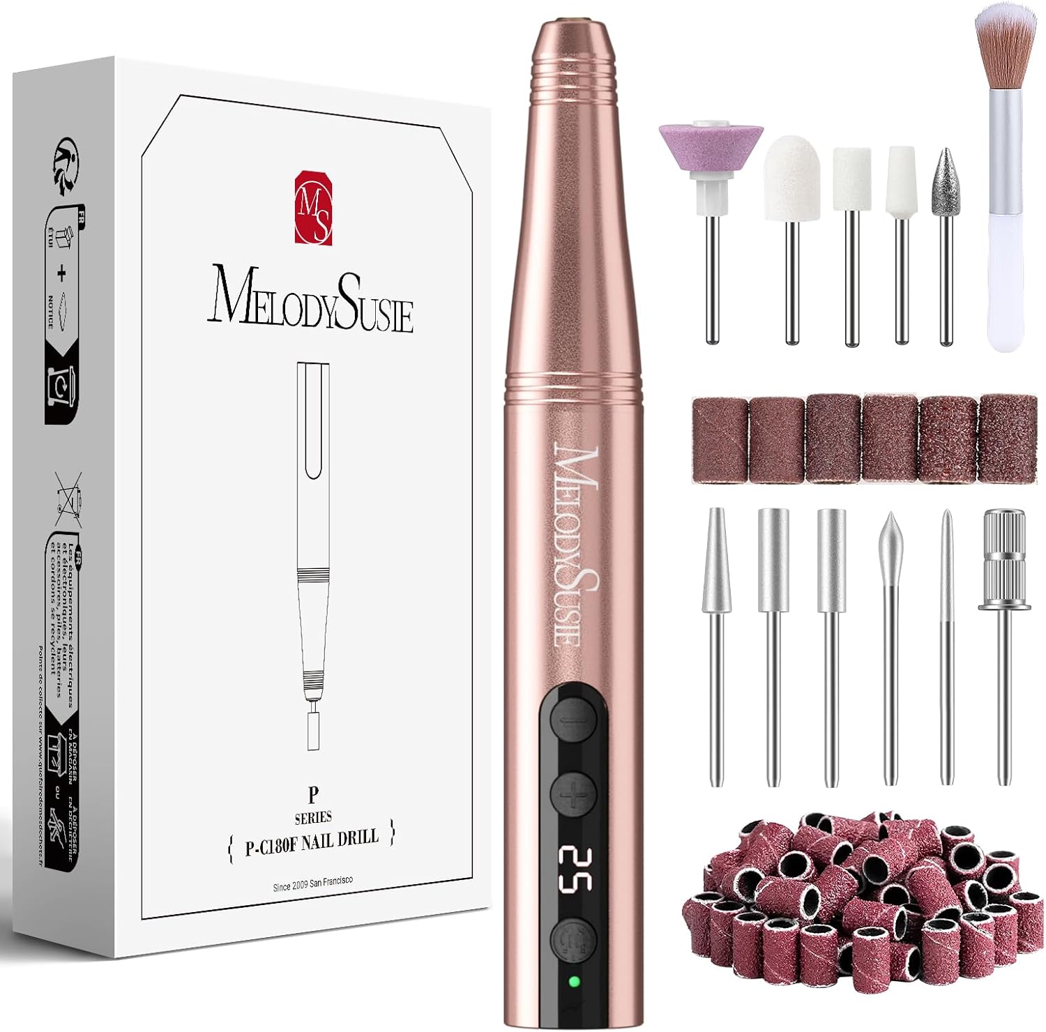 MelodySusie Electric Nail Files 11 in 1 Kit PC180F Cordless Nail Drill for Acryl...