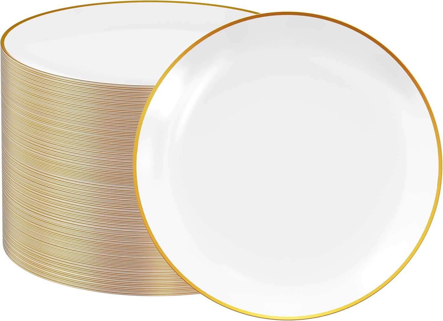 FOCUSLINE 100 Count Gold Plastic Plates 10.25 Inch, Disposable Heavy Duty Dinner...