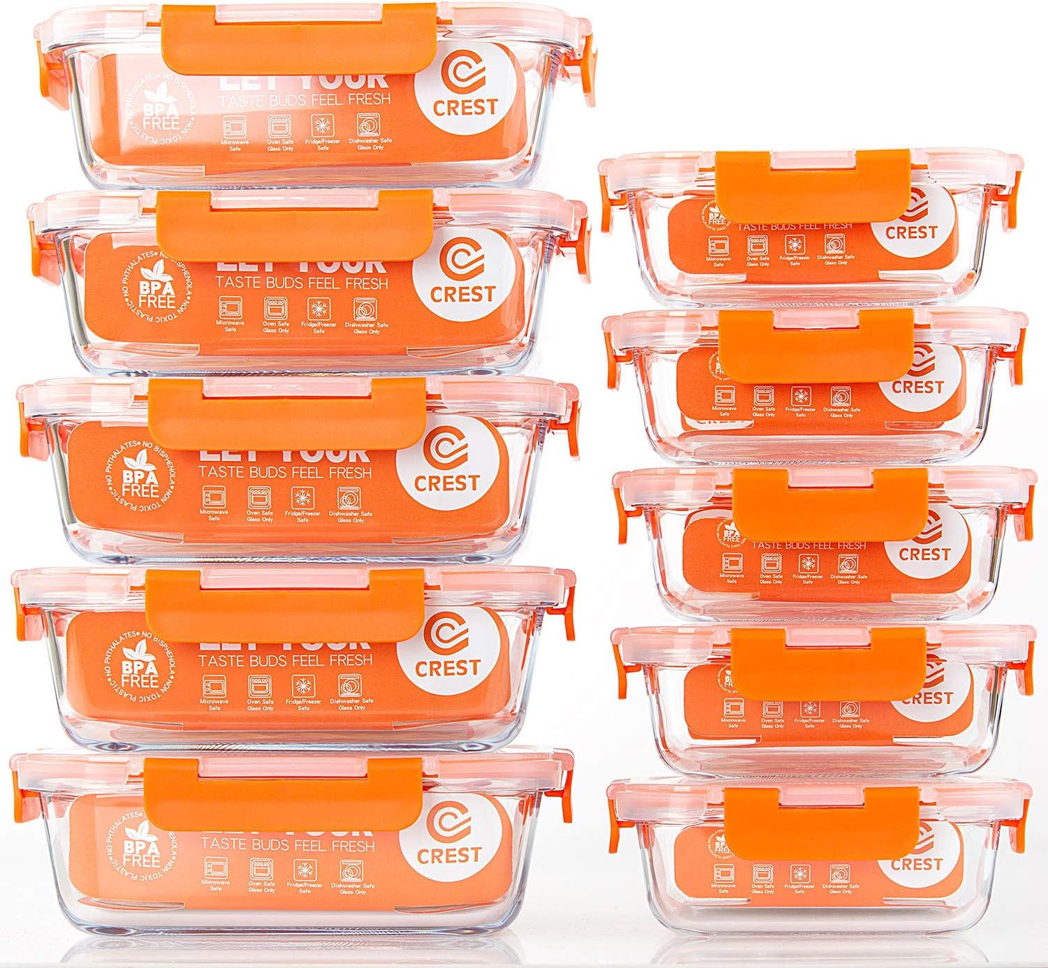 C CREST [10-Pack] Glass Food Storage Containers - Food Prep Containers with Lids...