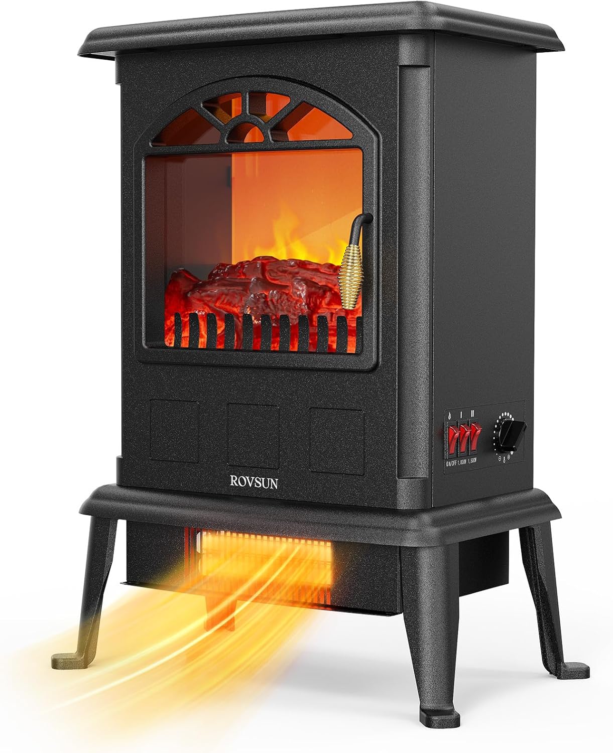 ROVSUN 22.4" H Electric Fireplace Stove, 1000W/1500W Freestanding Electric Heate...