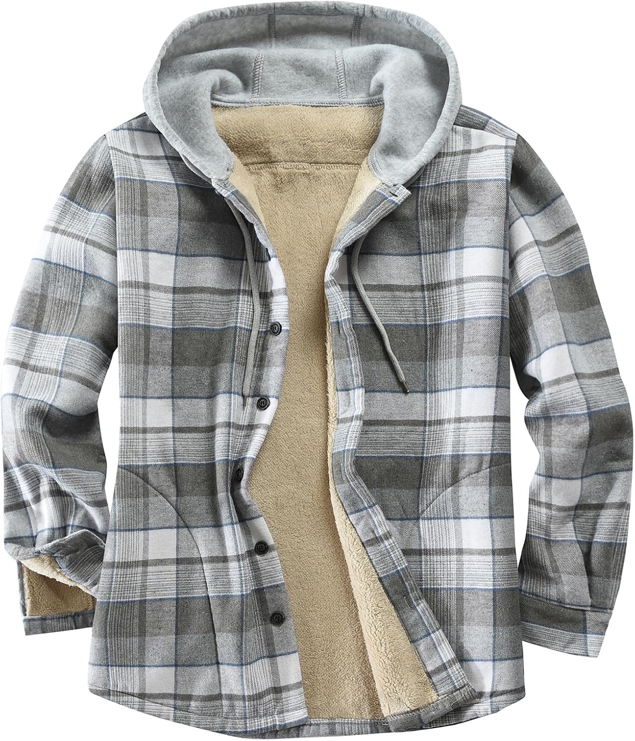 Men's Cotton Plaid Shirts Jacket Fleece Lined Flannel Shirts Sherpa Button Down...