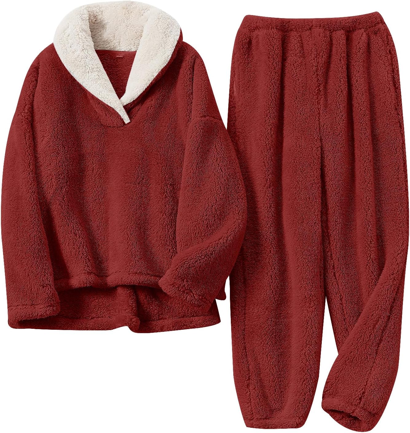 Fluffy Pajamas Set for Women Soft Comfy Fleece Pjs Pullover Pants Loose Plush Sl...