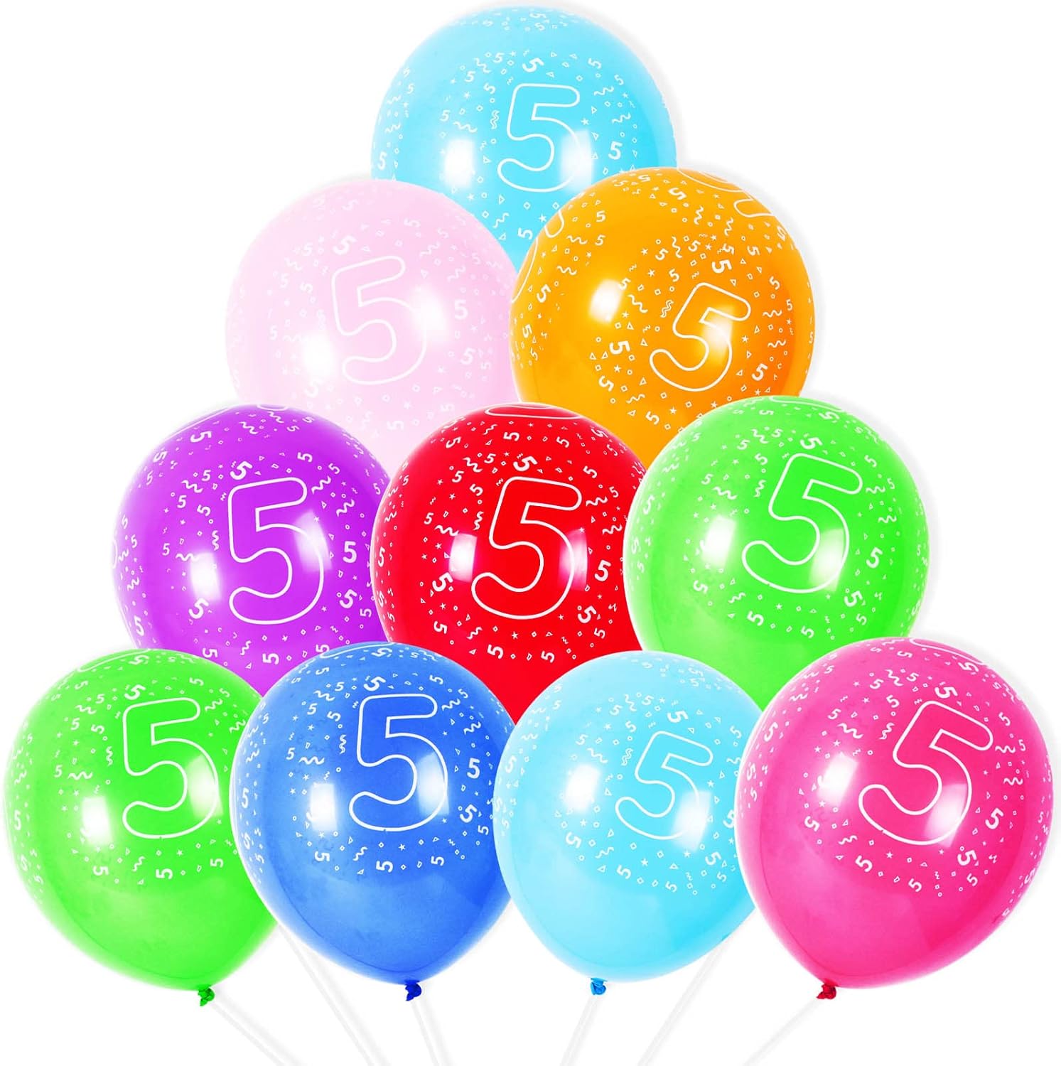 5th Birthday Balloons 10PCS, 12" Latex Assorted Multicolour Numbers Birthday Bal...