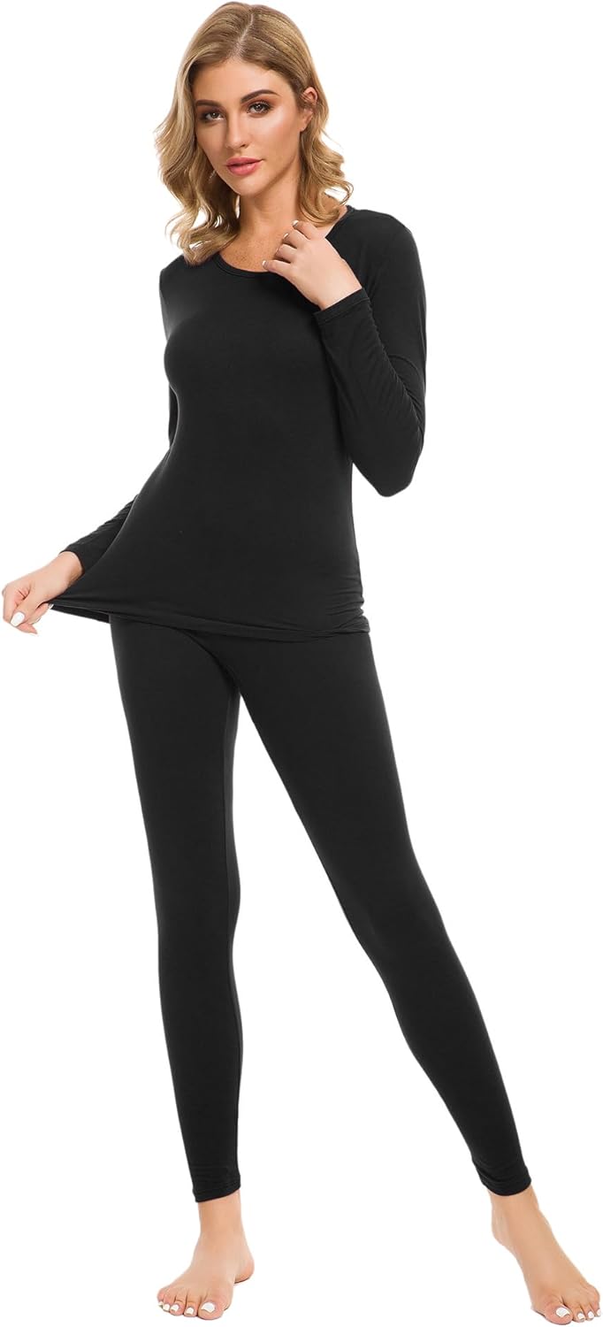 iWoo Womens Thermal Underwear Set Ultra Soft Crew Neck Warm Base Layer Ladies Th...