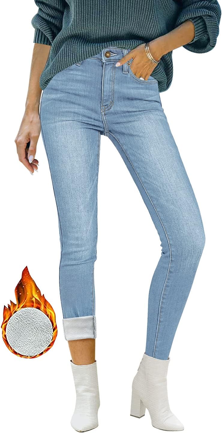 luvamia Women's Fleece Lined Jeans Winter Thermal Denim Jeggings Skinny High Wai...