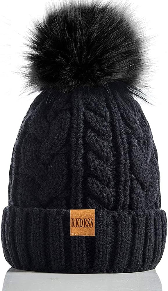 REDESS Women Winter Pompom Beanie Hat with Warm Fleece Lined, Thick Slouchy Snow...