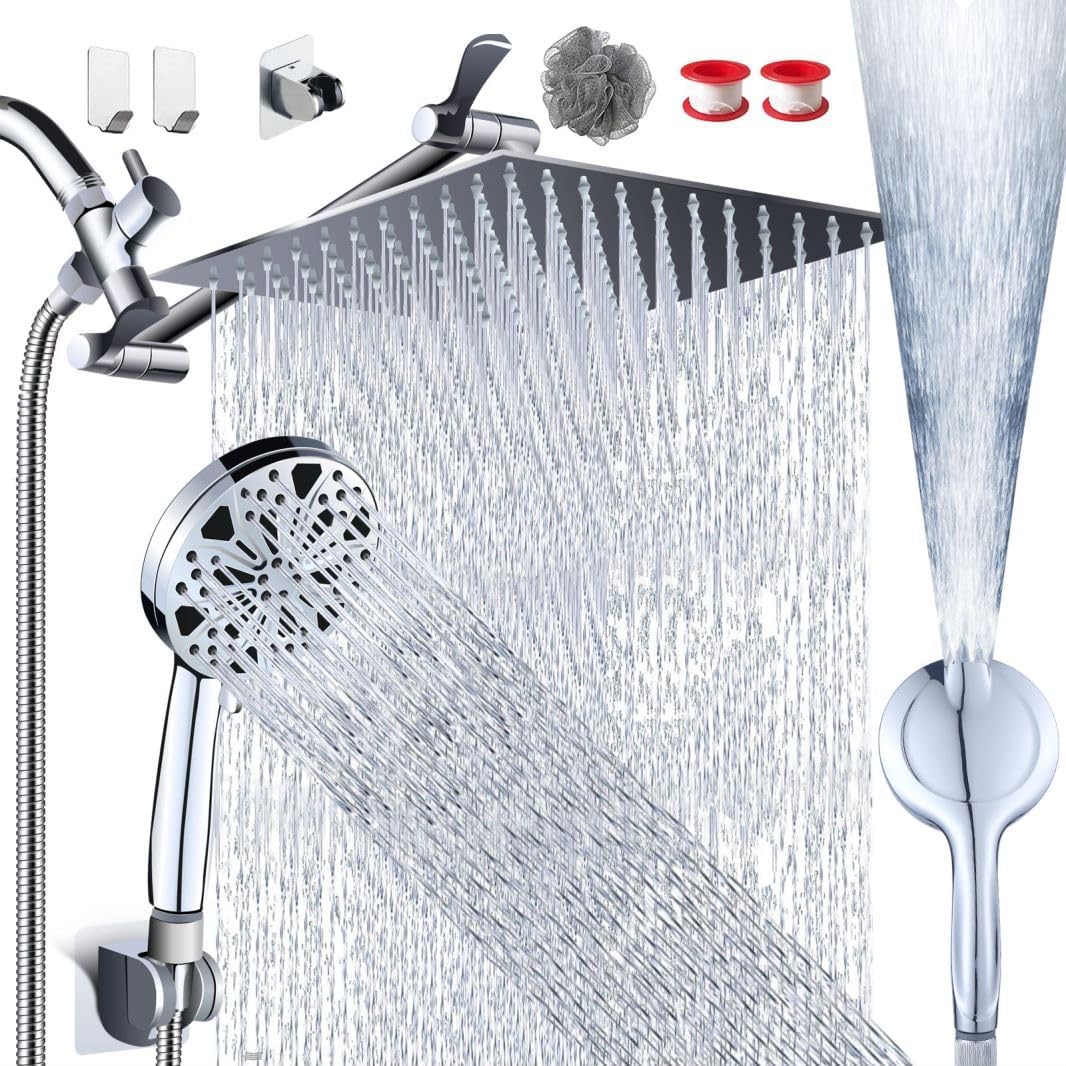 12''Rainfall Shower Head with Handheld Combo High Pressure 8+2 MODE built-in pow...