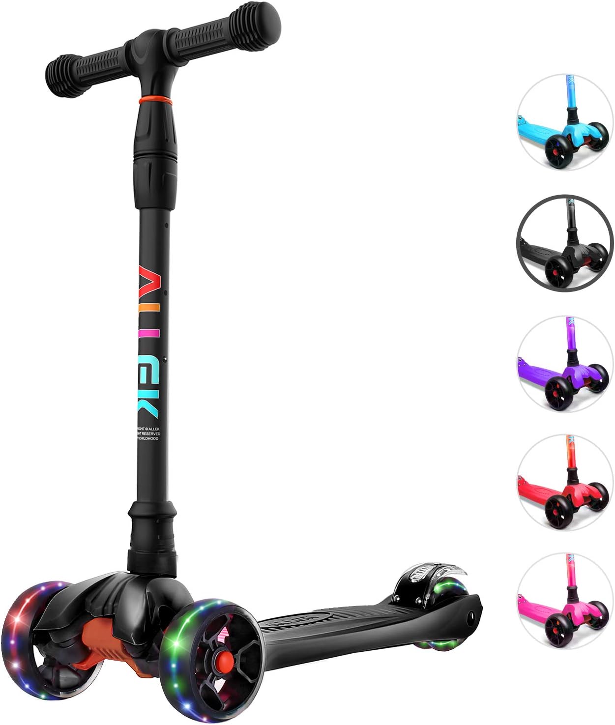 Allek Kick Scooter B02, Lean 'N Glide Scooter with Extra Wide PU Light-Up Wheels...