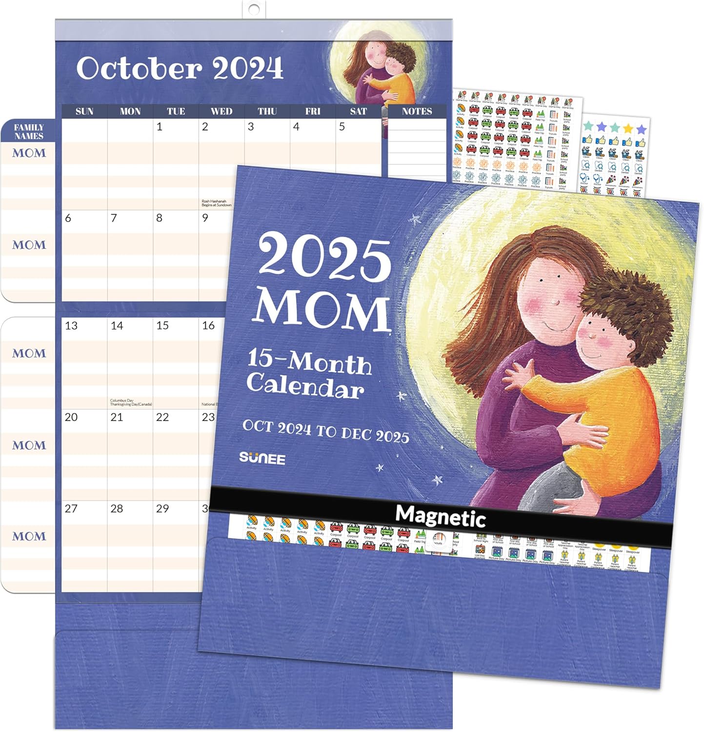SUNEE Family Wall Calendar 2025 Magnetic Fridge Calendar 15 Months, Oct. 2024 to...