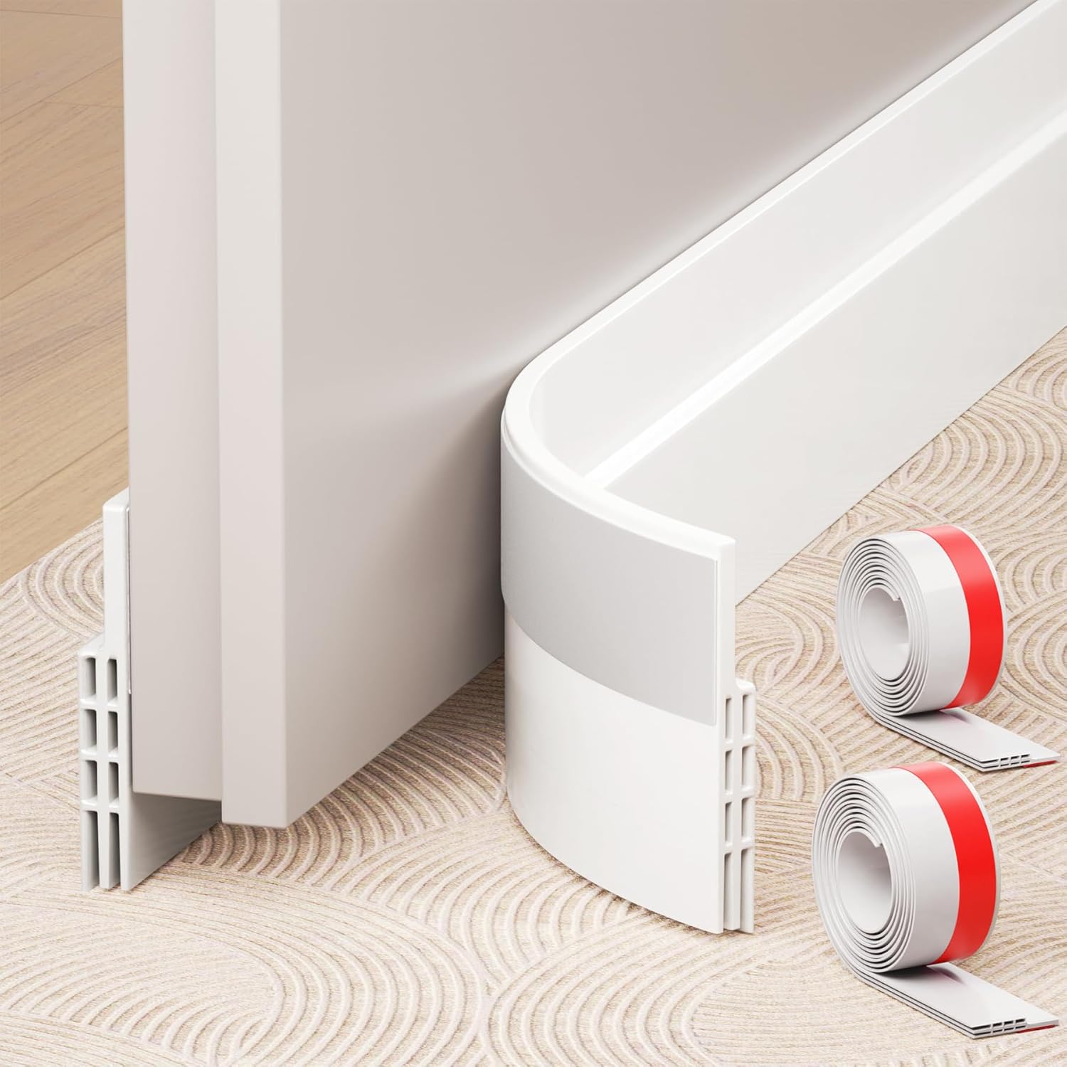 2 Pack Under Door Draft Stopper, Adjustable Door Sweep Anti-Collision Strong Adh...
