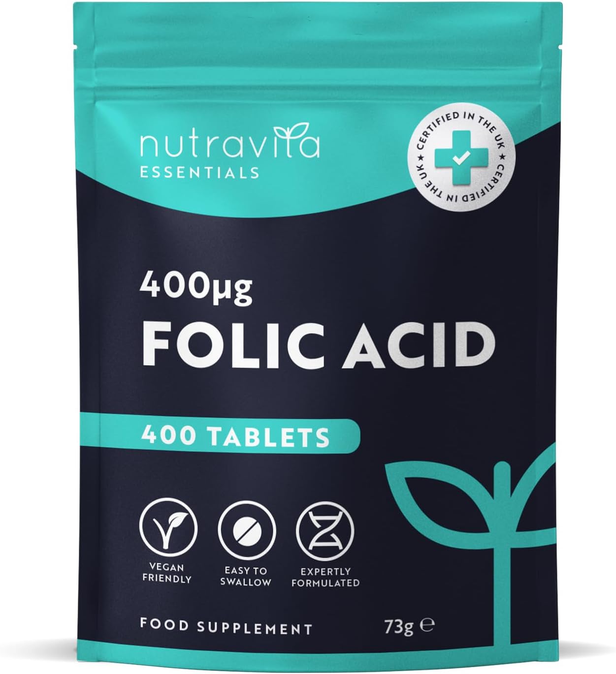 Folic Acid Tablets 400 mcg - 400 Vegan Vitamin B9 Tablets - 13 Month Supply - Pr...