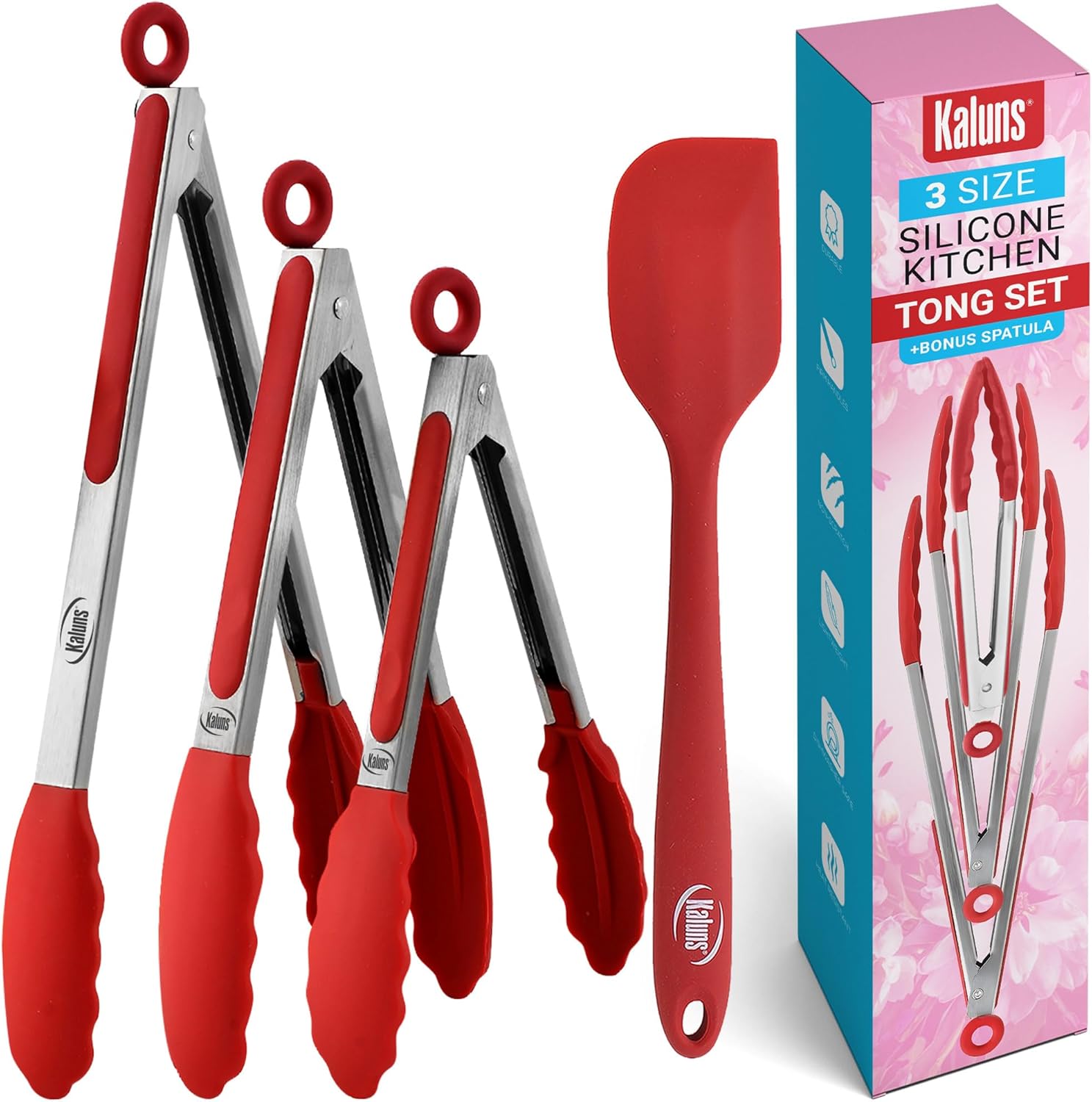 Kaluns Kitchen Tongs for Cooking Grilling Set of 4, BBQ Grill Tongs With Silicon...