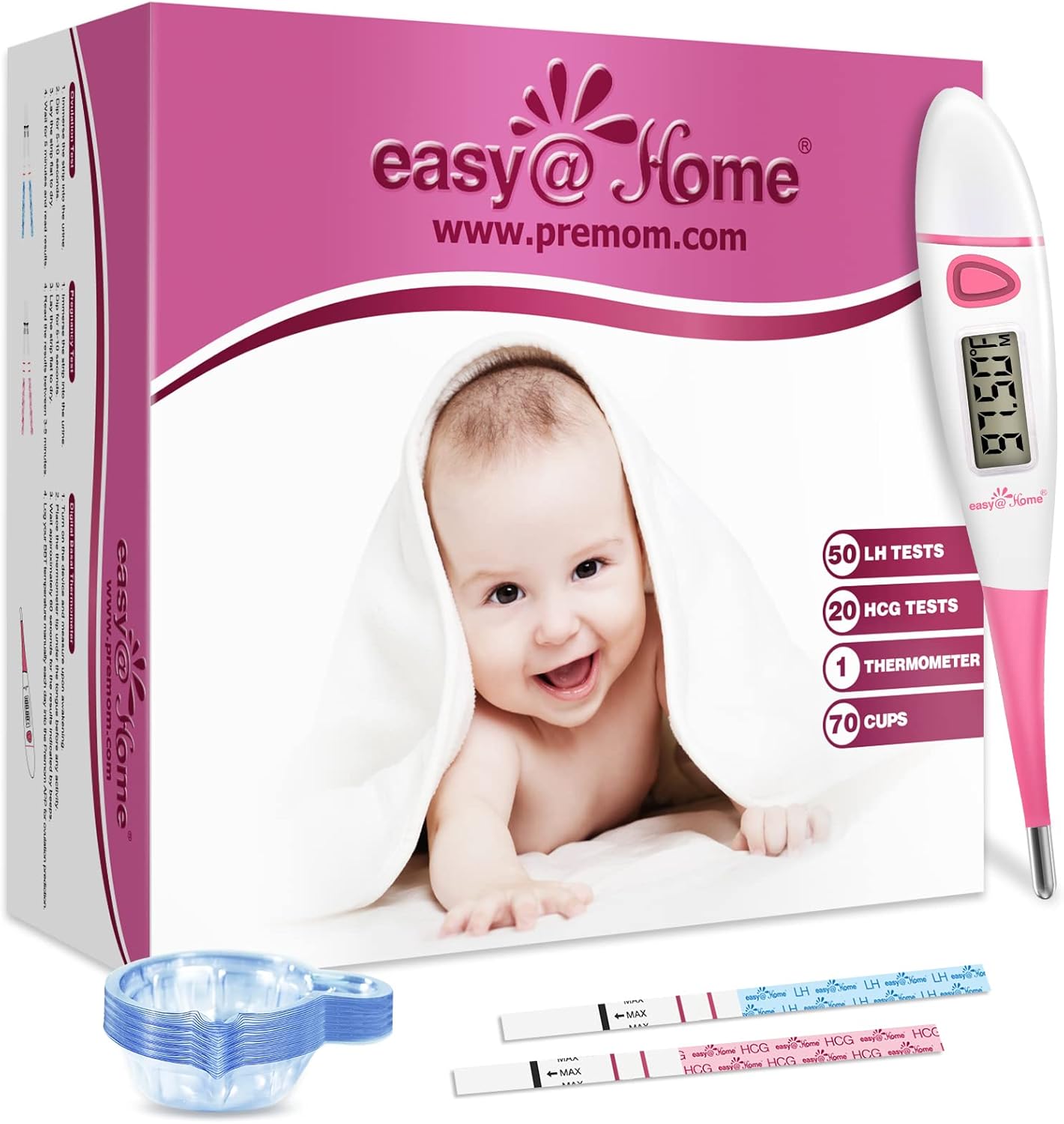 Easy@Home Ovulation Test Kit: 50 Ovulation Strips & 20 Early Pregnancy Tests & O...
