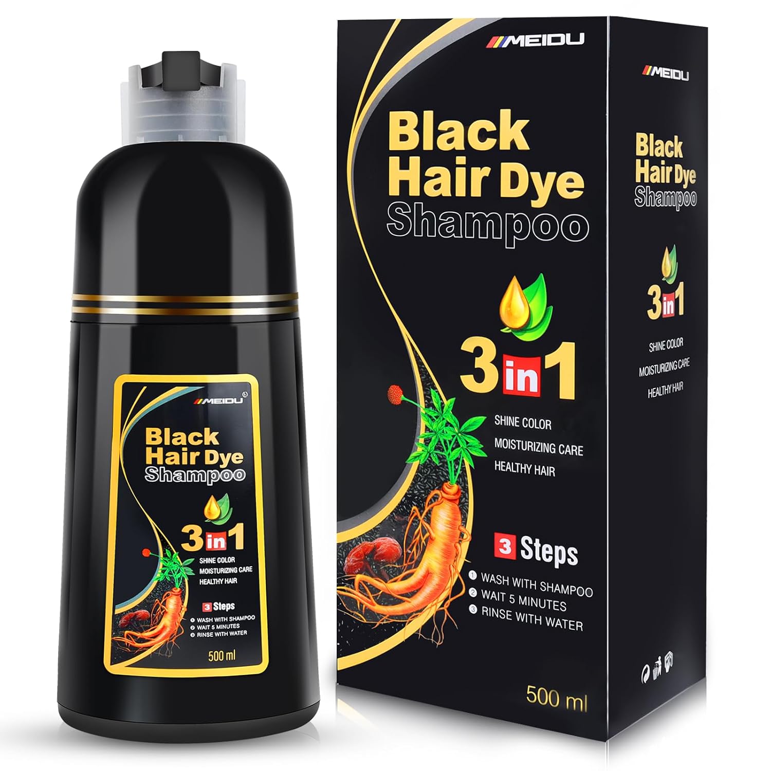 IIIMEIDU Black Hair Dye Shampoo 3 in 1 for Gray Hair, Herbal Ingredients Shampoo...