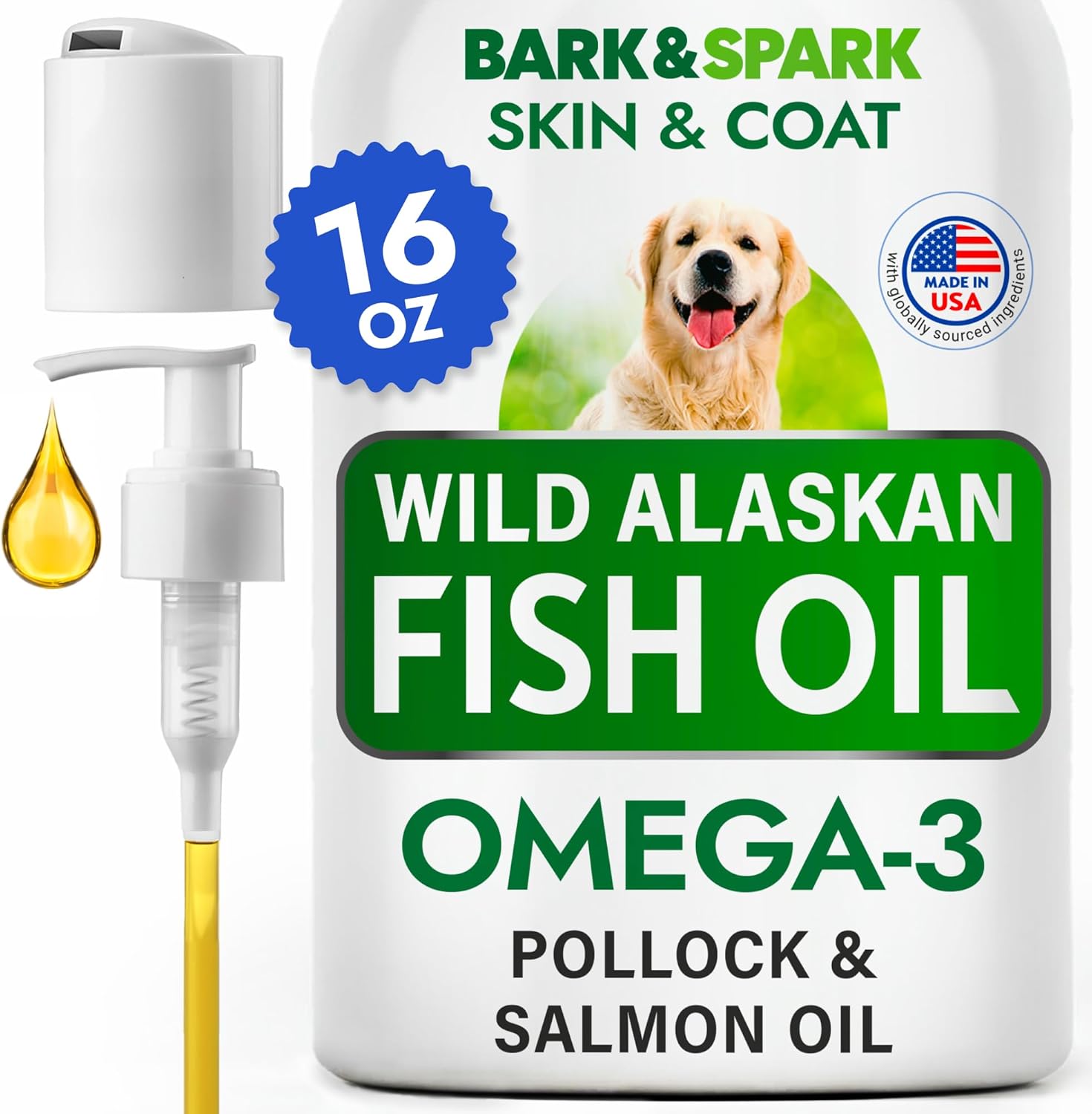BARK&SPARK Omega 3 Fish Oil for Dogs - w/Wild Alaskan Salmon Oil for Dogs, Fish...