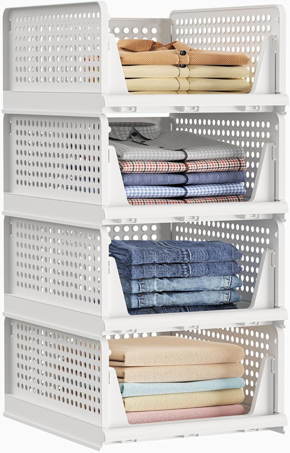 HOMIDEC Wardrobe Storage Organiser, 4 Pack Folding Storage Boxes, Stackable Stor...