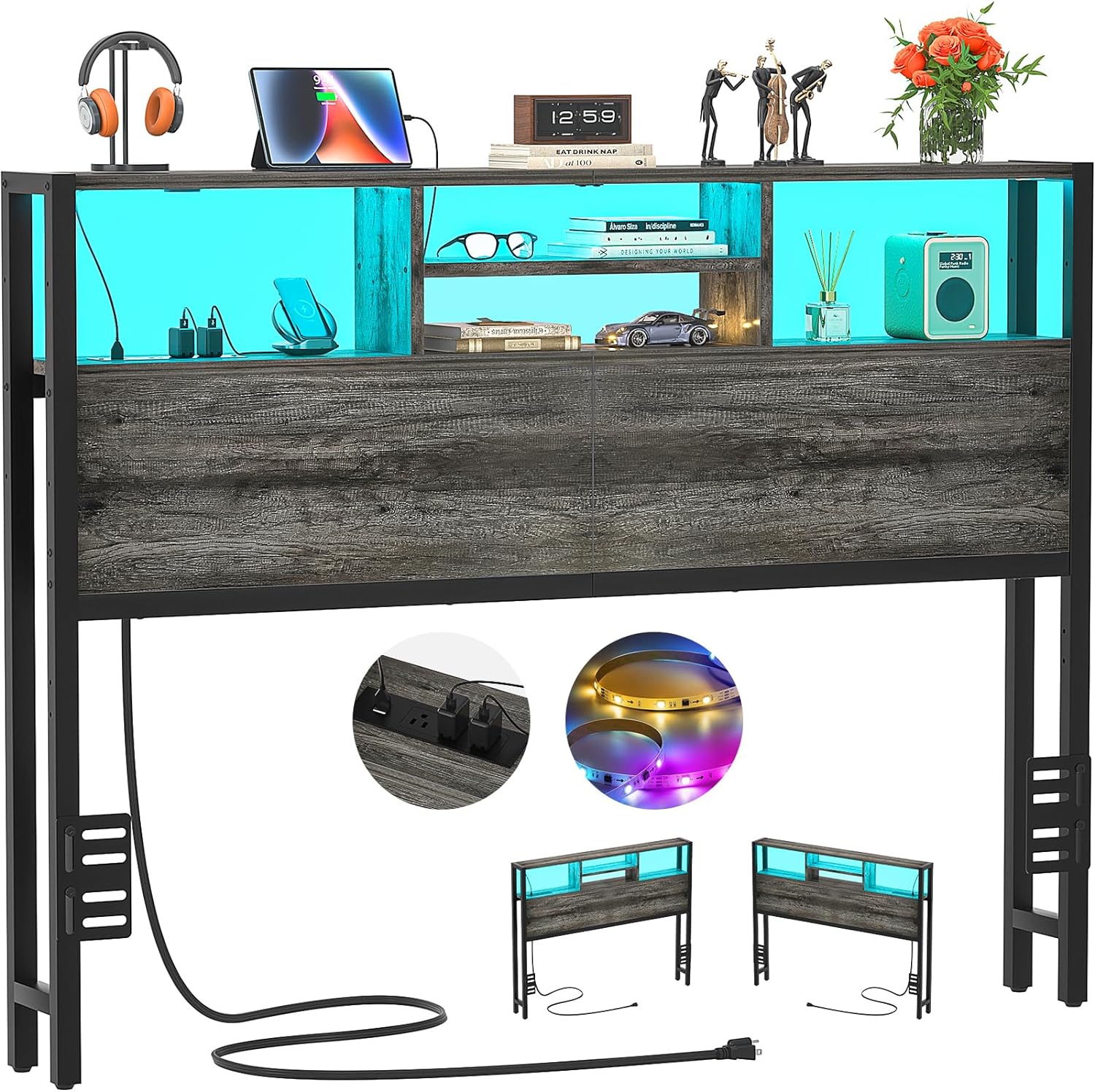 Aheaplus Headboard for Full Size Bed with Storage, Headboards with Outlets, USB...