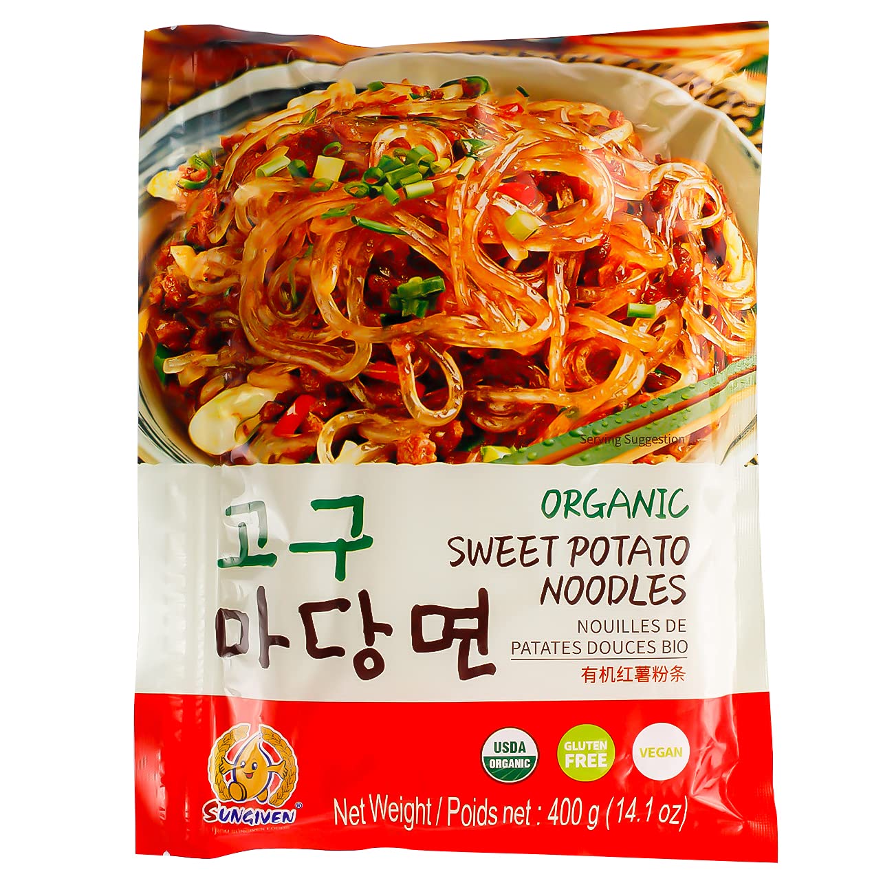 SUNGIVEN 14.11 Oz Organic Sweet Potato Glass Noodles, Korean Vermicelli Pasta Fo...