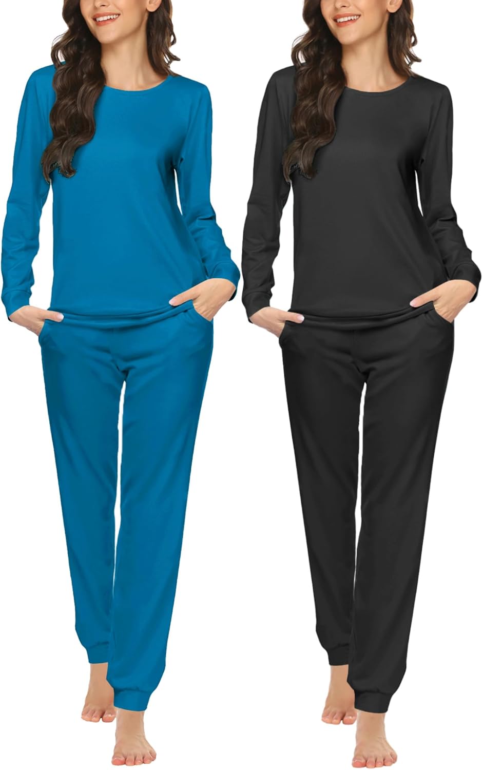 Ekouaer 2 Pack Women's Pajama Set Long Sleeve Top With Jogger Pants Lounge Sets...
