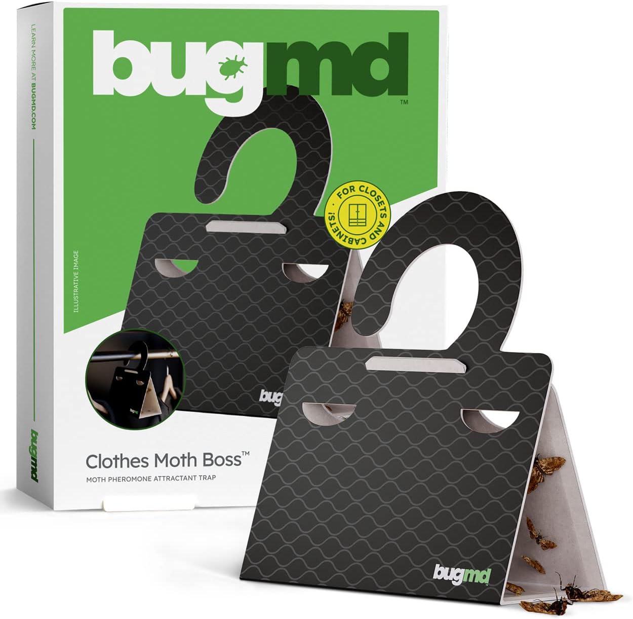 BugMD Clothes Moth Boss Traps (18 Count, Black) - Sticky Glue Bug Repellent Pher...