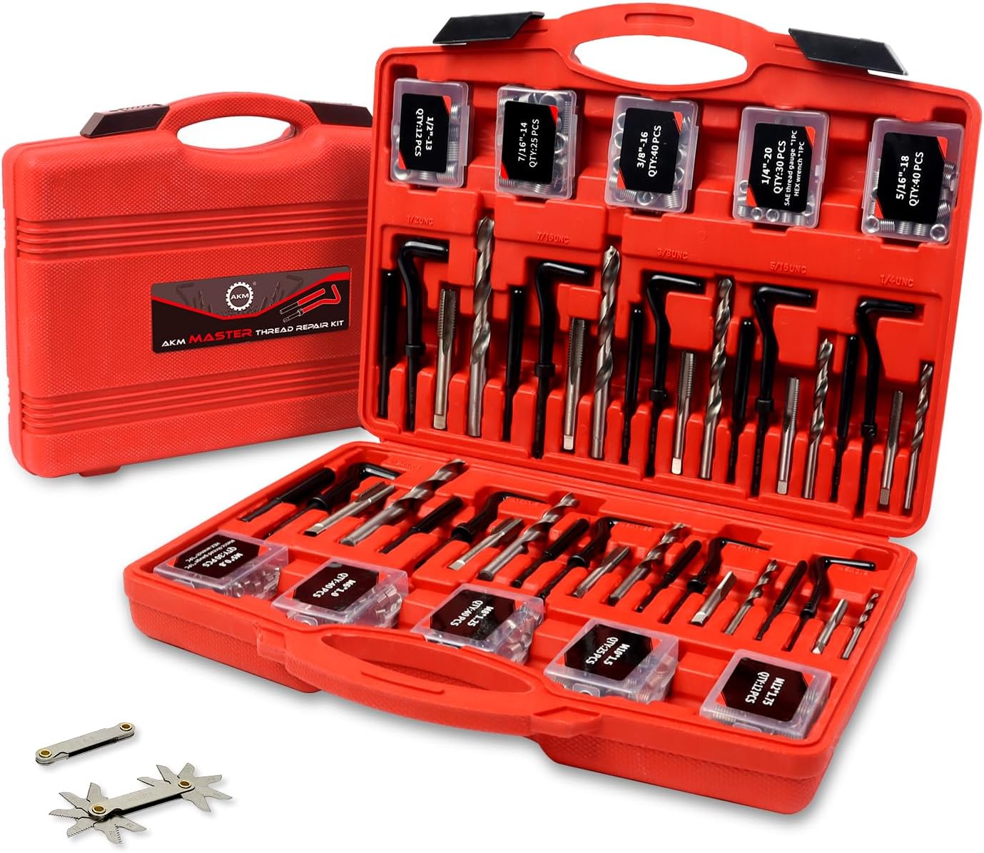 AKM 338Pc Thread Repair Kit, HSS Drill Helicoil Repair Kit SAE&Metric，1/4" 5/16...