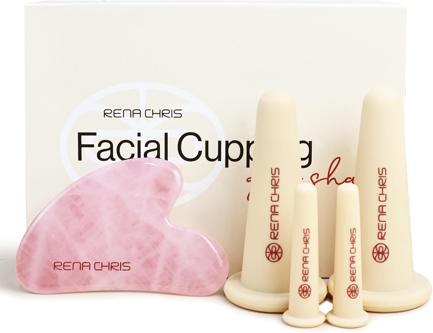 Rena Chris Facial Cupping Set & Gua Sha Facial Tool - Silicone Cupping Set & Ros...