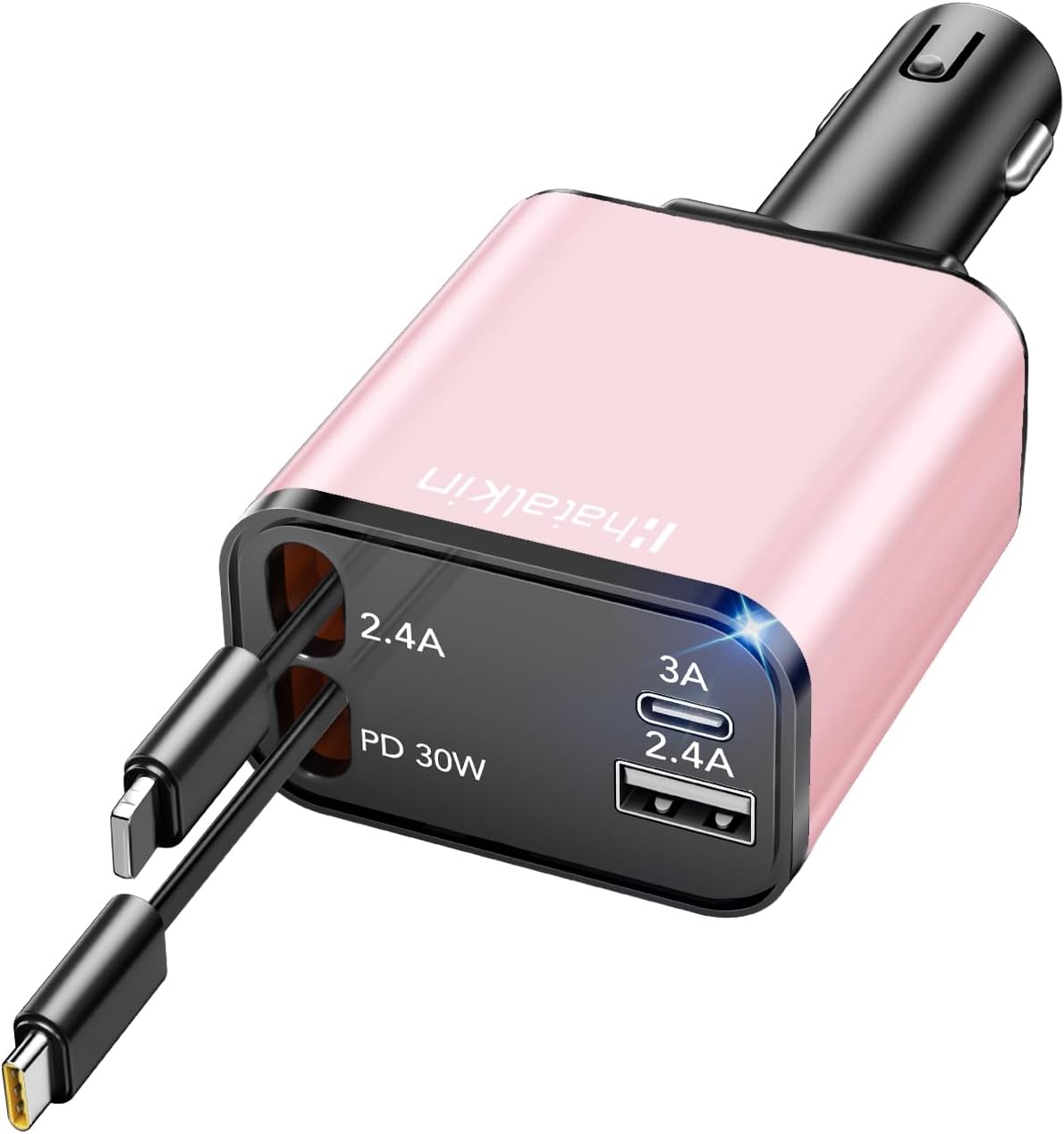HATALKIN Retractable Car Charger 4 in 1, Compatible with iPhone 16 Car Charger F...