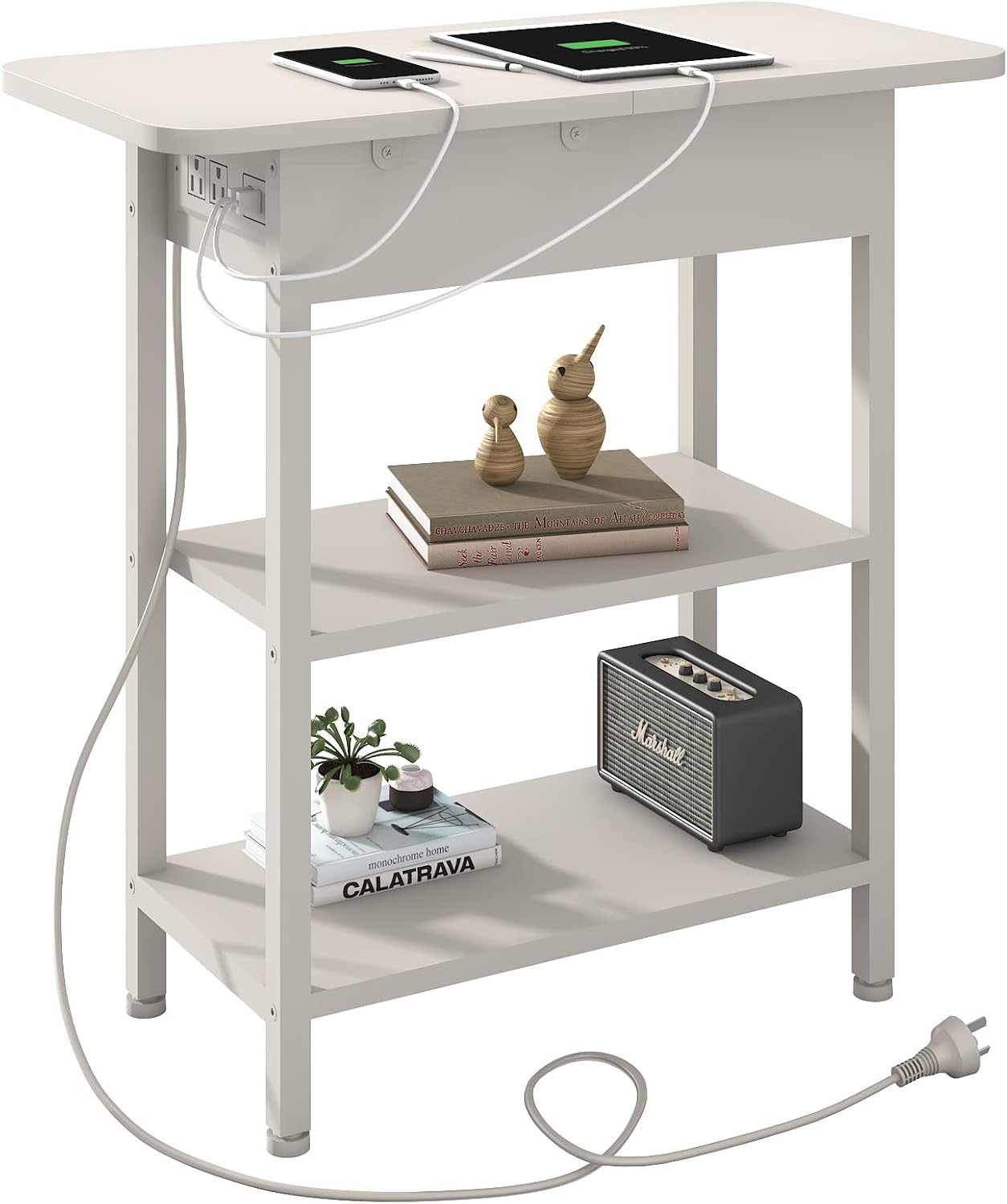 LIDYUK End Table with Charging Station, Flip Top Side Table with USB Ports and O...