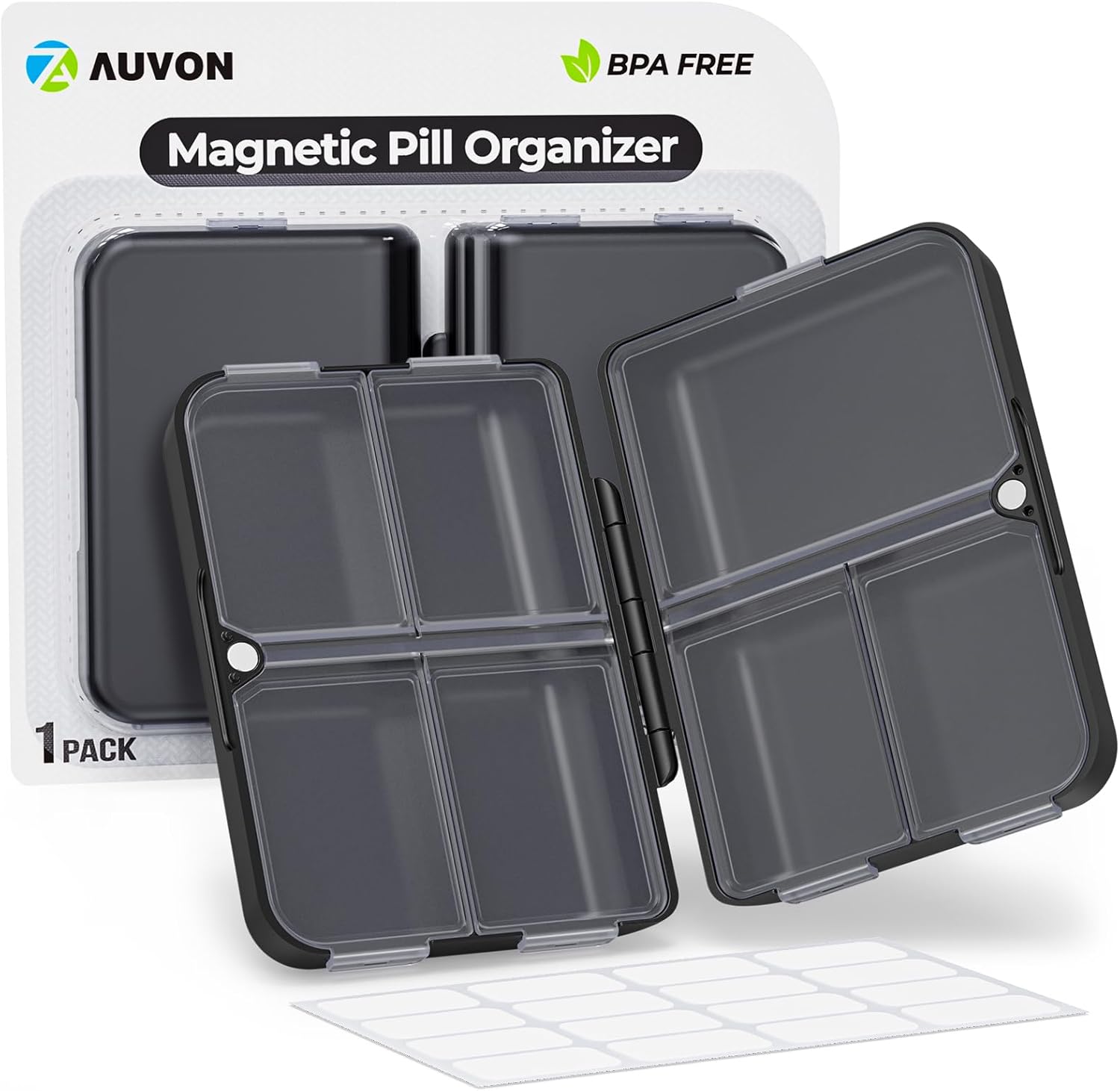 AUVON Travel Pill Organizer with Folding Design, 7 Compartments Daily Pill Case...