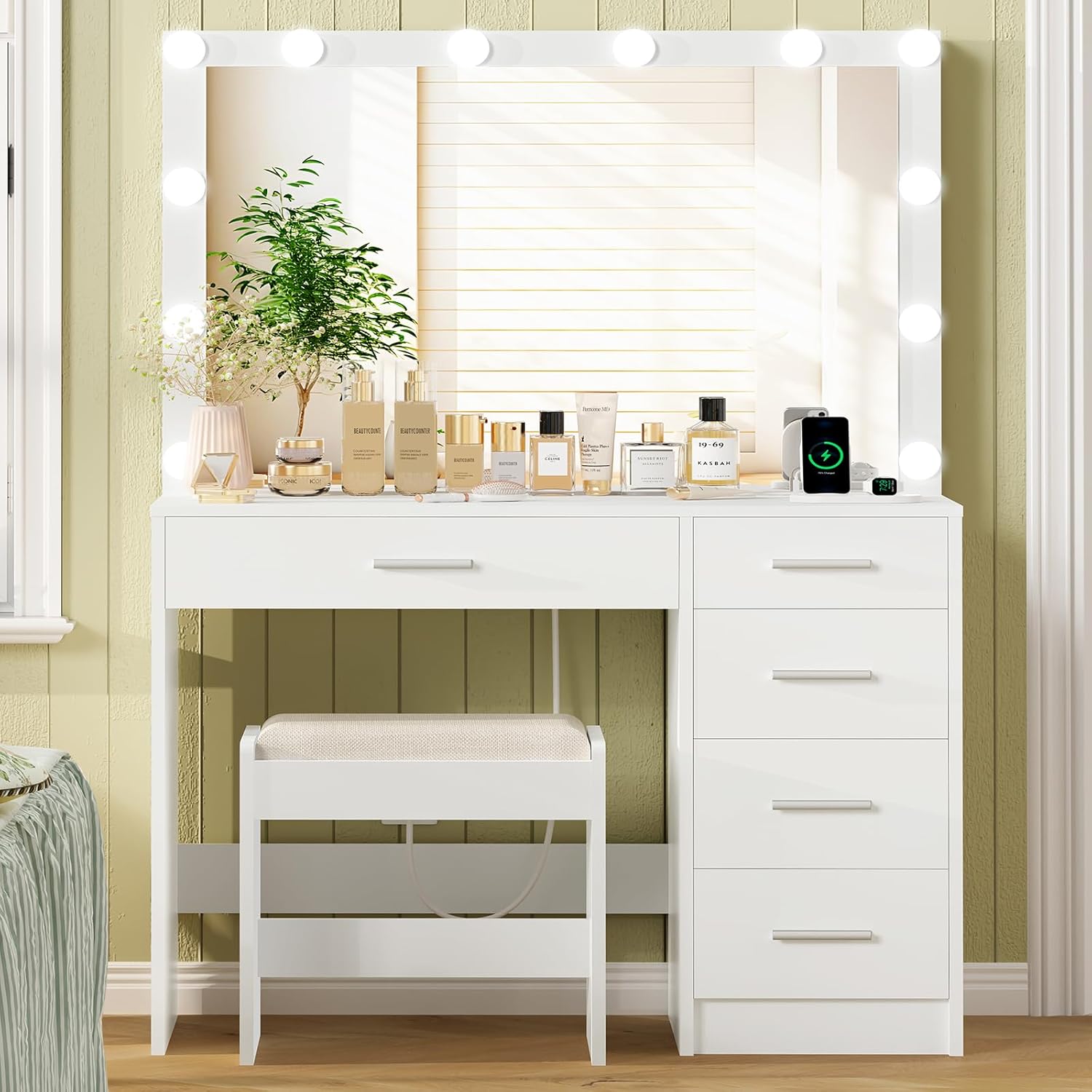 usikey Makeup Vanity with 12 Lights, Vanity Desk with Power Outlet, Makeup Vanit...