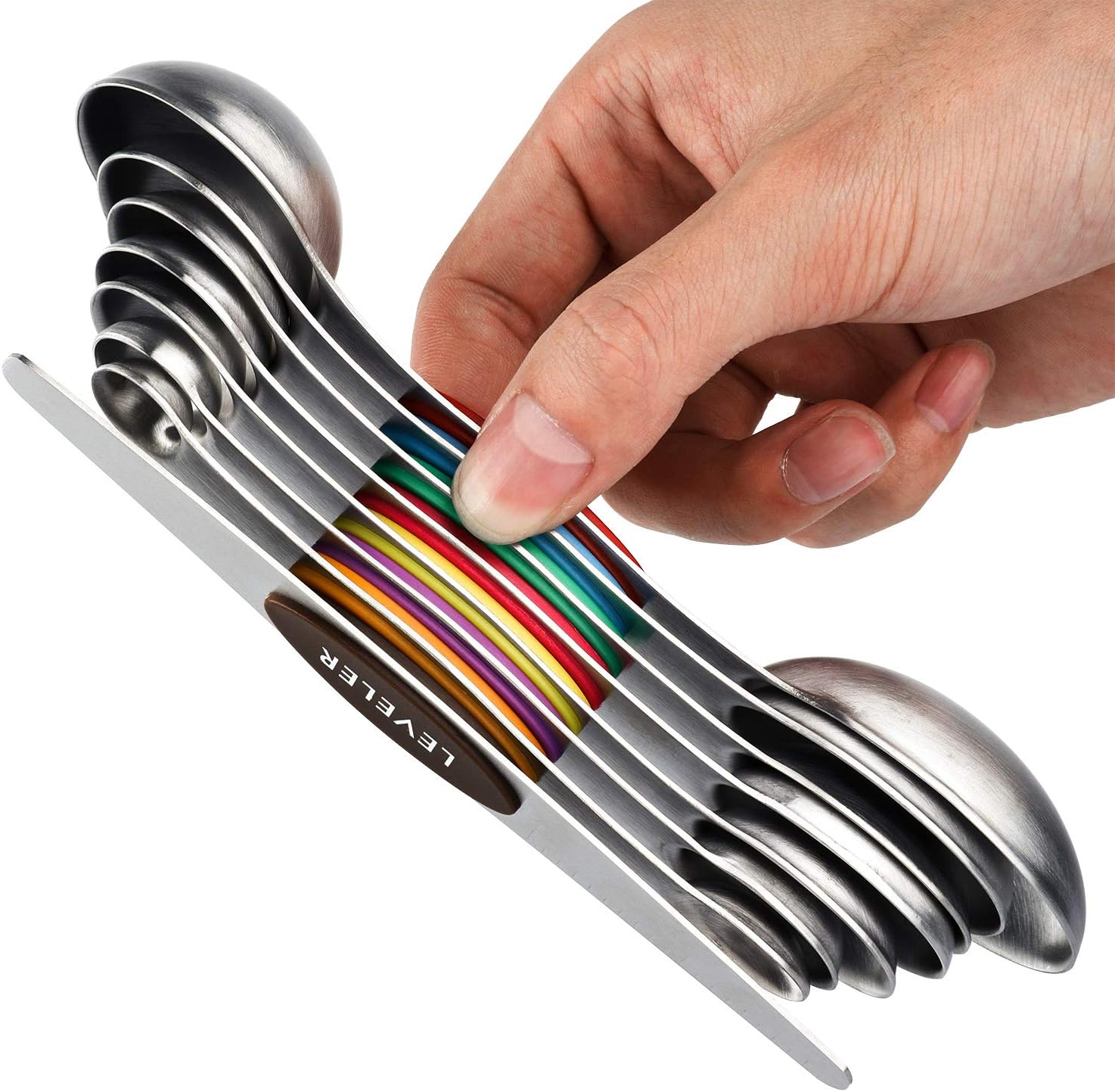 Magnetic Measuring Spoons Set of 8 Stainless Steel Dual Sided Stackable Measurin...