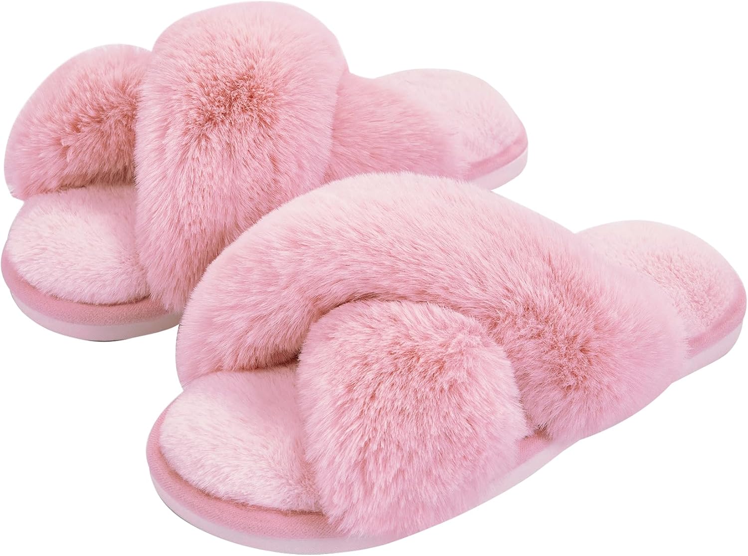 Metog Women's Fuzzy Slippers House Slippers Cross Band Slippers Indoor Outdoor S...