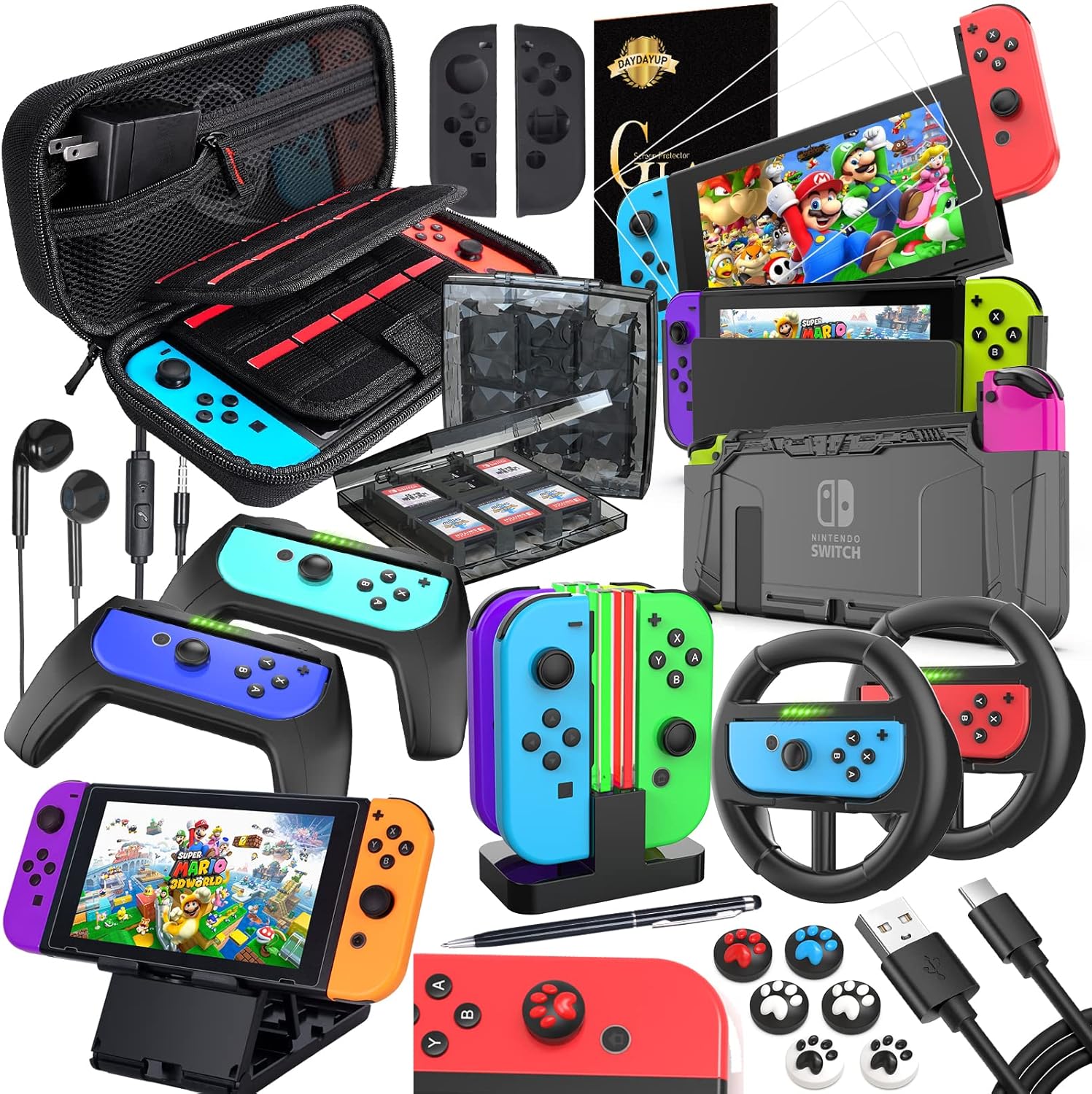 Deruitu Switch Accessories Bundle Compatible with Nintendo Switch, Kit with Carr...