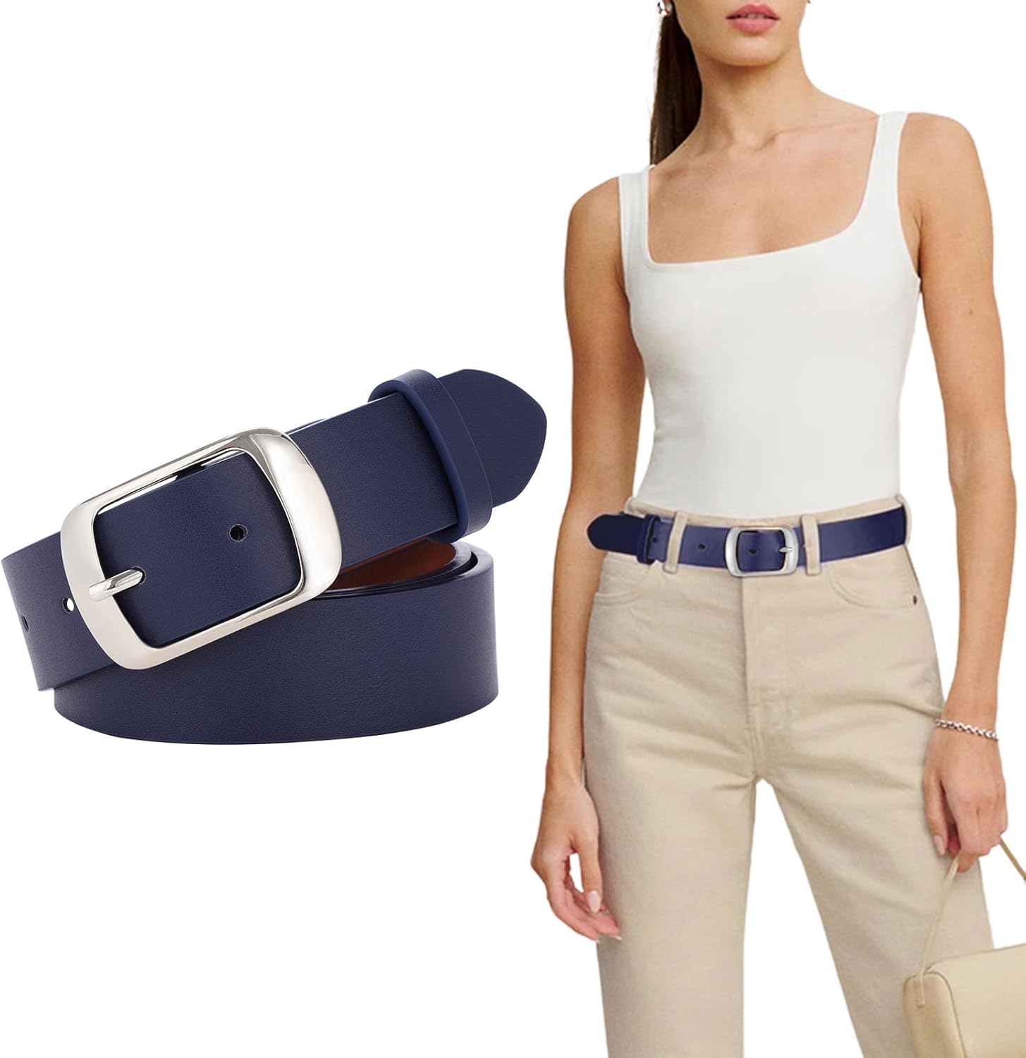 SUOSDEY Fashion Womens Leather Belt, Soft Leather Waist Belt with Pin Buckle for...