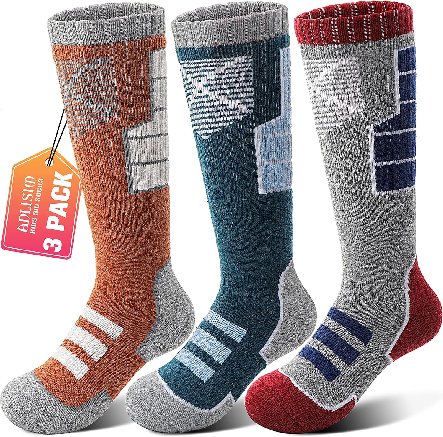 Anlisim Kids Merino Wool Ski Socks 3 Pairs Girls Boys Thermal Winter Warm Thick...