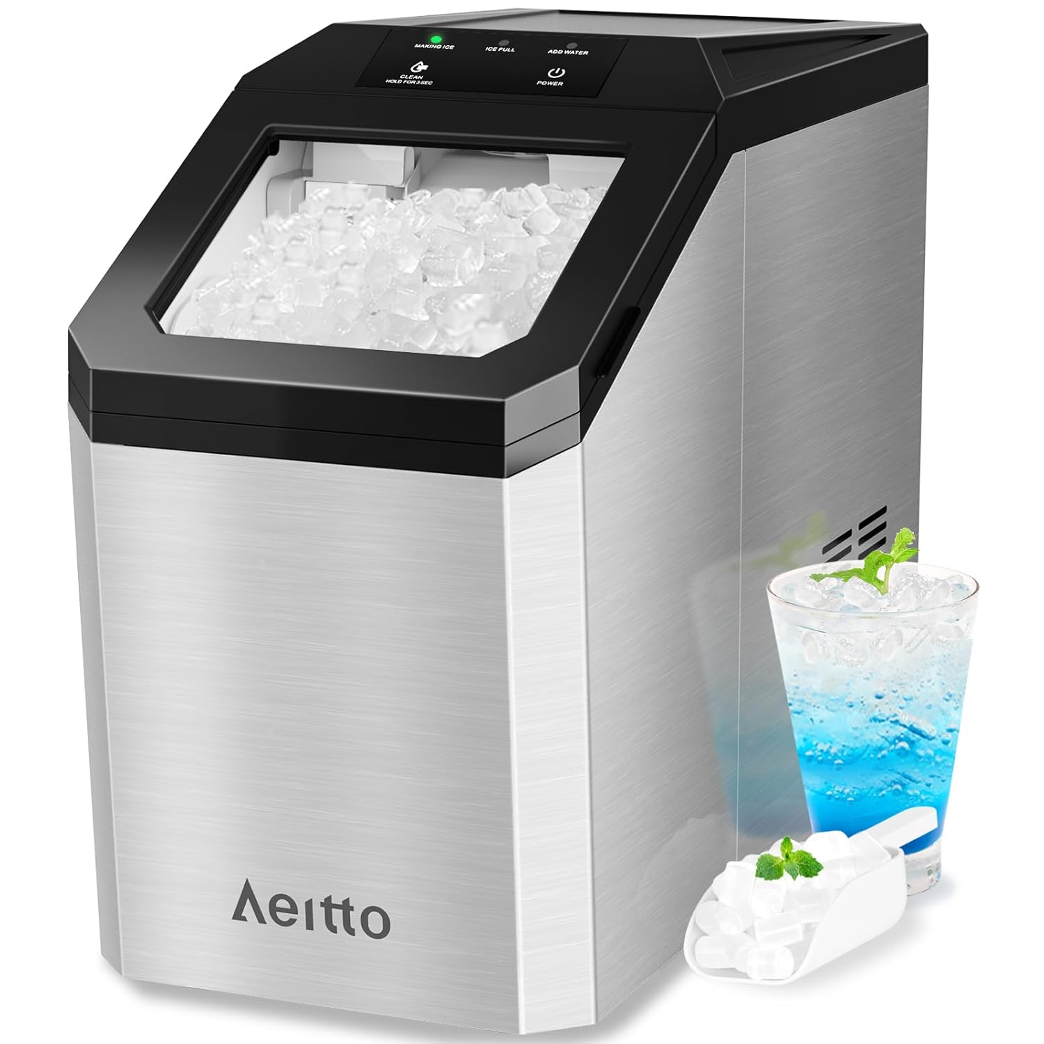 Aeitto Nugget Ice Maker Countertop, 55lbs/Day, Rapid Ice Release in 5 Mins, Larg...