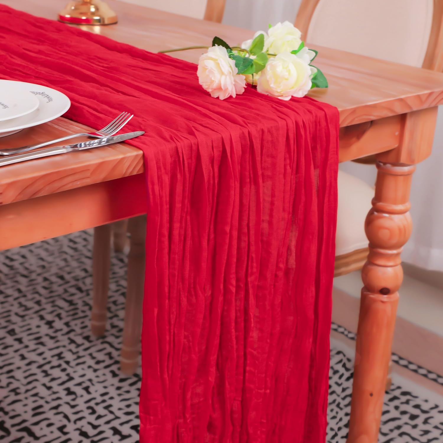 Snowkingdom 13Ft Red Cheesecloth Table Runner, 160inch Long Cheese Cloth Boho Ga...