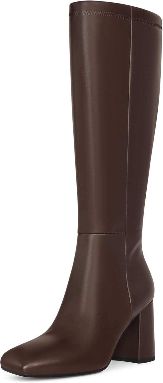 SOVANYOU Women's Faux Leather Tall Boots Fashion Square Toe Chunky Heel Knee Hig...