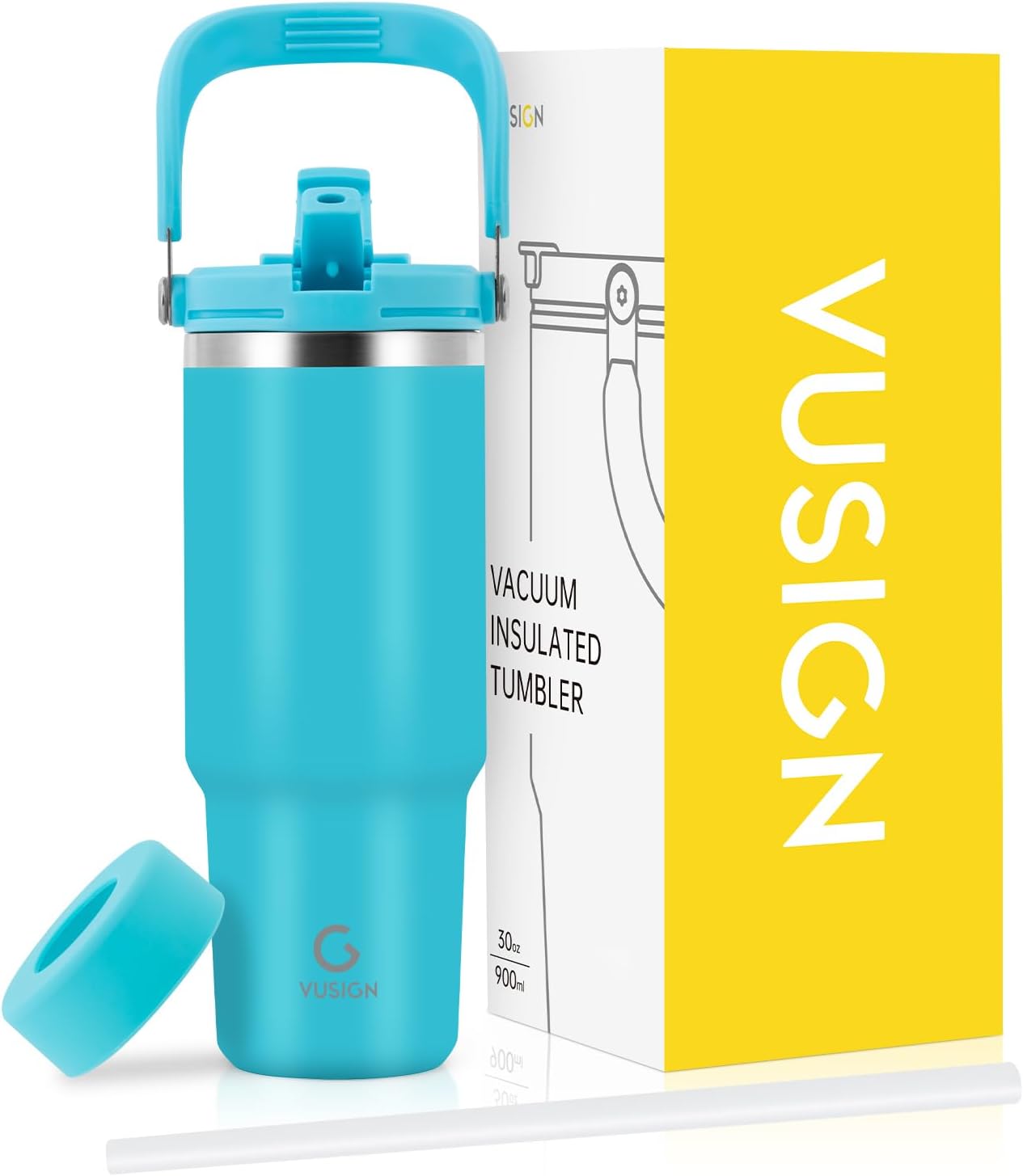 VUSIGN 30 oz Tumbler with Handle and Flip Straw, Stainless Steel Vacuum Insulate...
