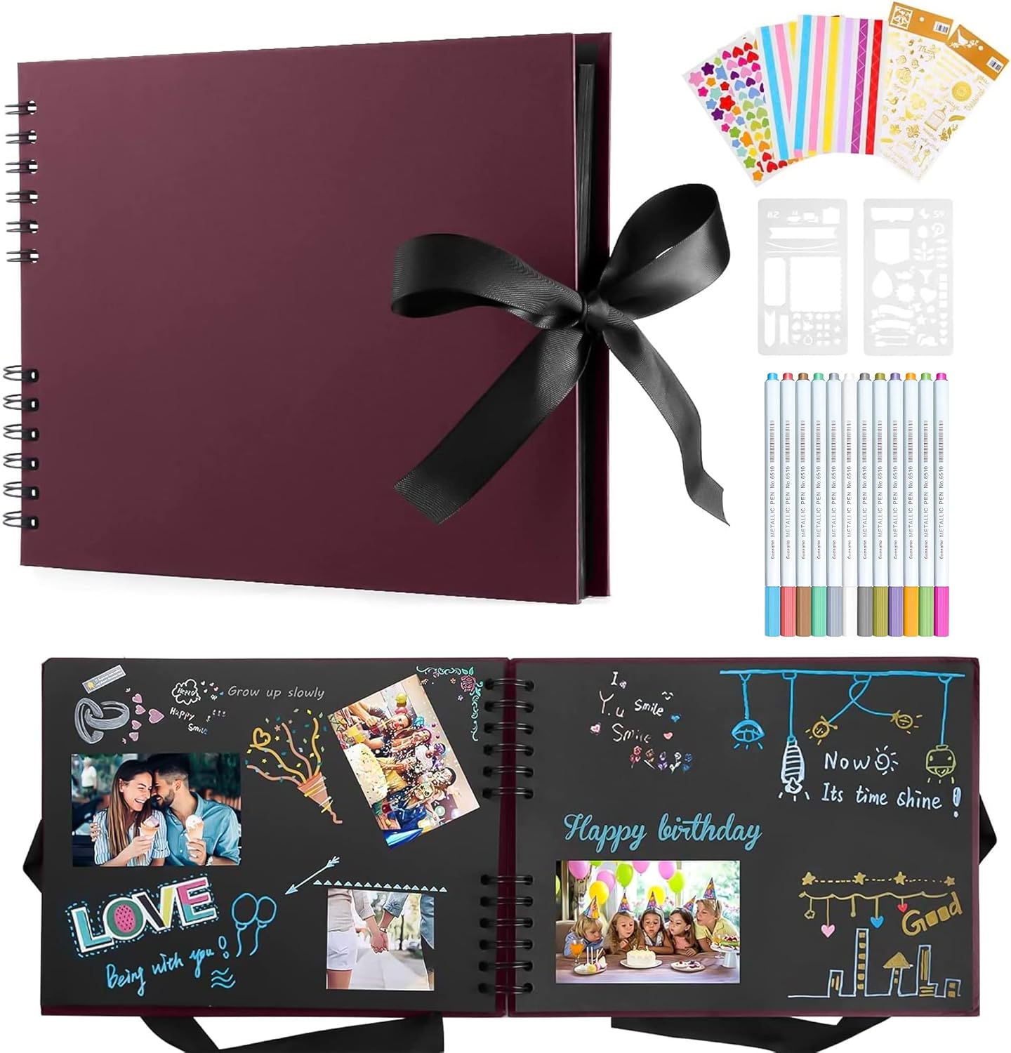 DazSpirit Photo Album Scrapbook - 80 Page DIY Memory Book with 12 Metallic Pens...