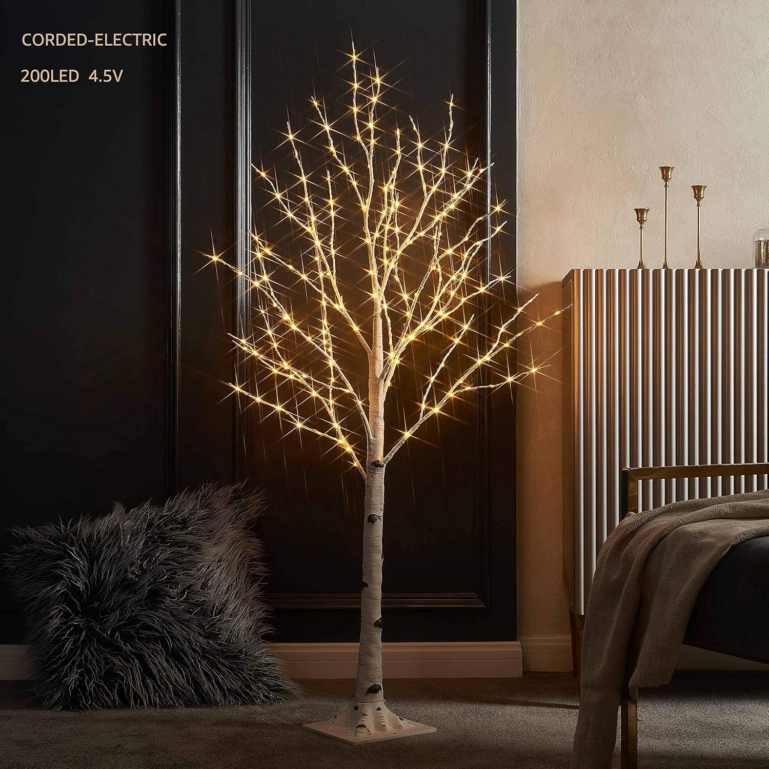 LITBLOOM Lighted Birch Twig Tree with Fairy Lights 4FT 200 LED Lights for Indoor...