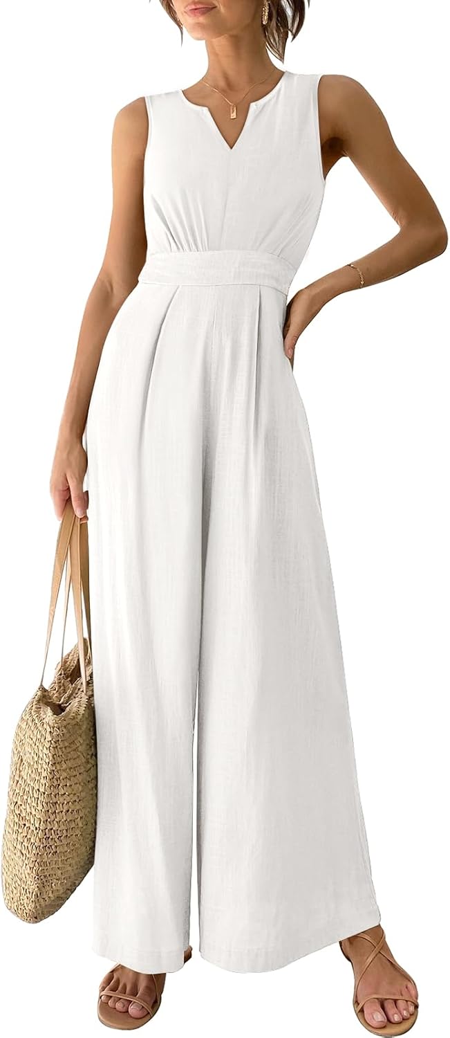 ANRABESS Jumpsuits for Women Dressy 2025 Summer Casual Linen Romper Sleeveless V...