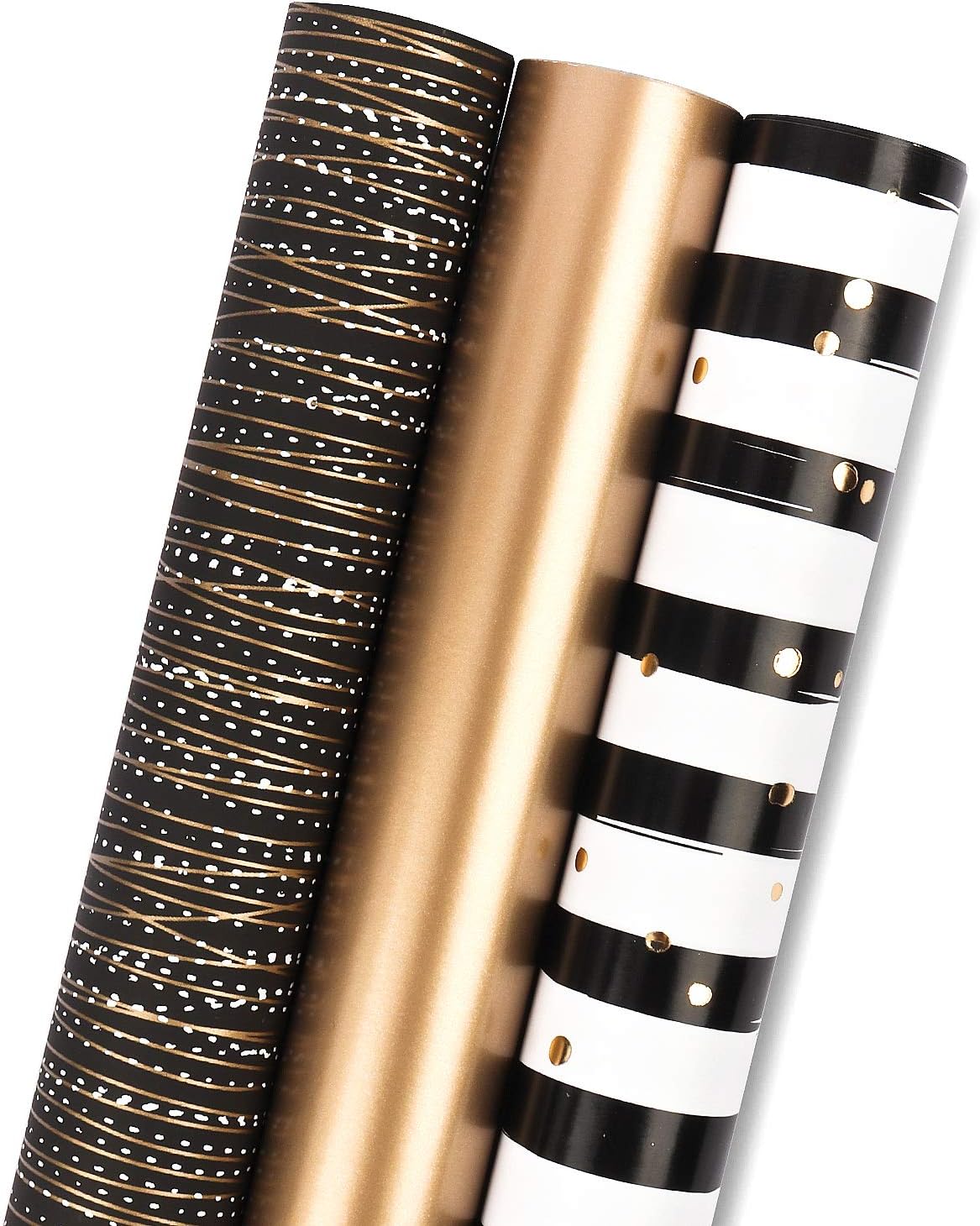 RUSPEPA Wrapping Paper Roll - Mini Roll - 3 Different Black Gold Stripe Design (...