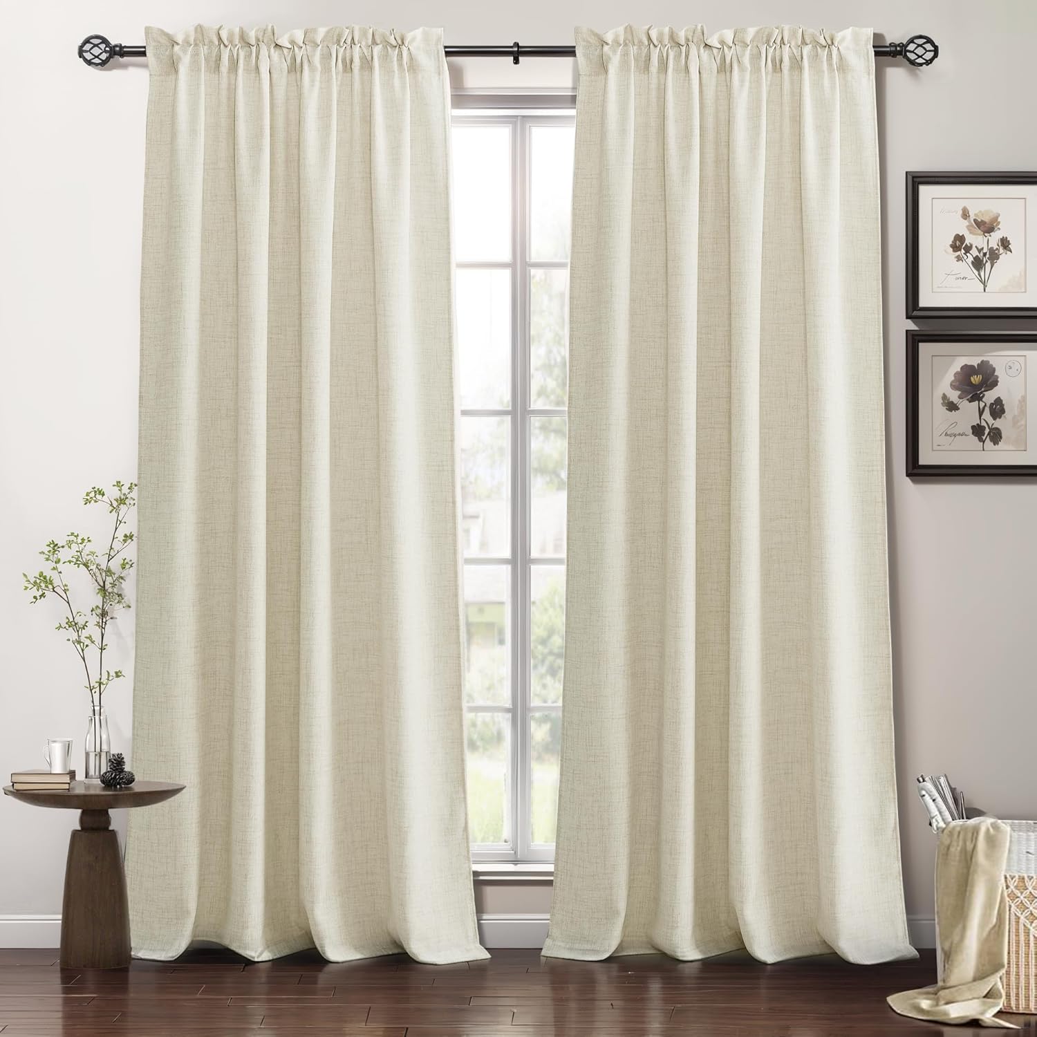 RYB HOME Living Room and Dining Room Curtains and Drapes Linen Sheer, Light Filt...