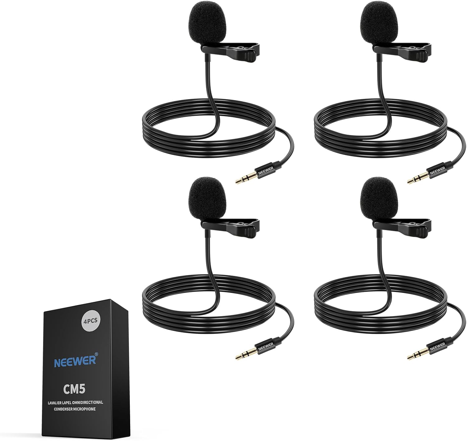 NEEWER 4 Pack Lavalier Lapel Microphone for DJI Wireless Mic Transmitters, Compa...
