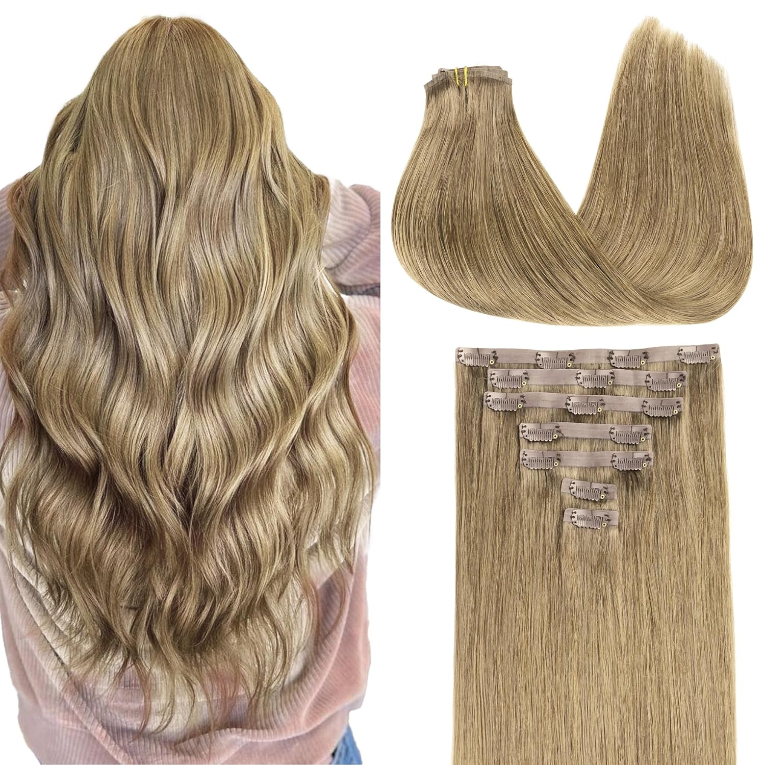 GOO GOO Clip in Hair Extensions Real Human Hair, Remy Human Hair Extensions Clip...