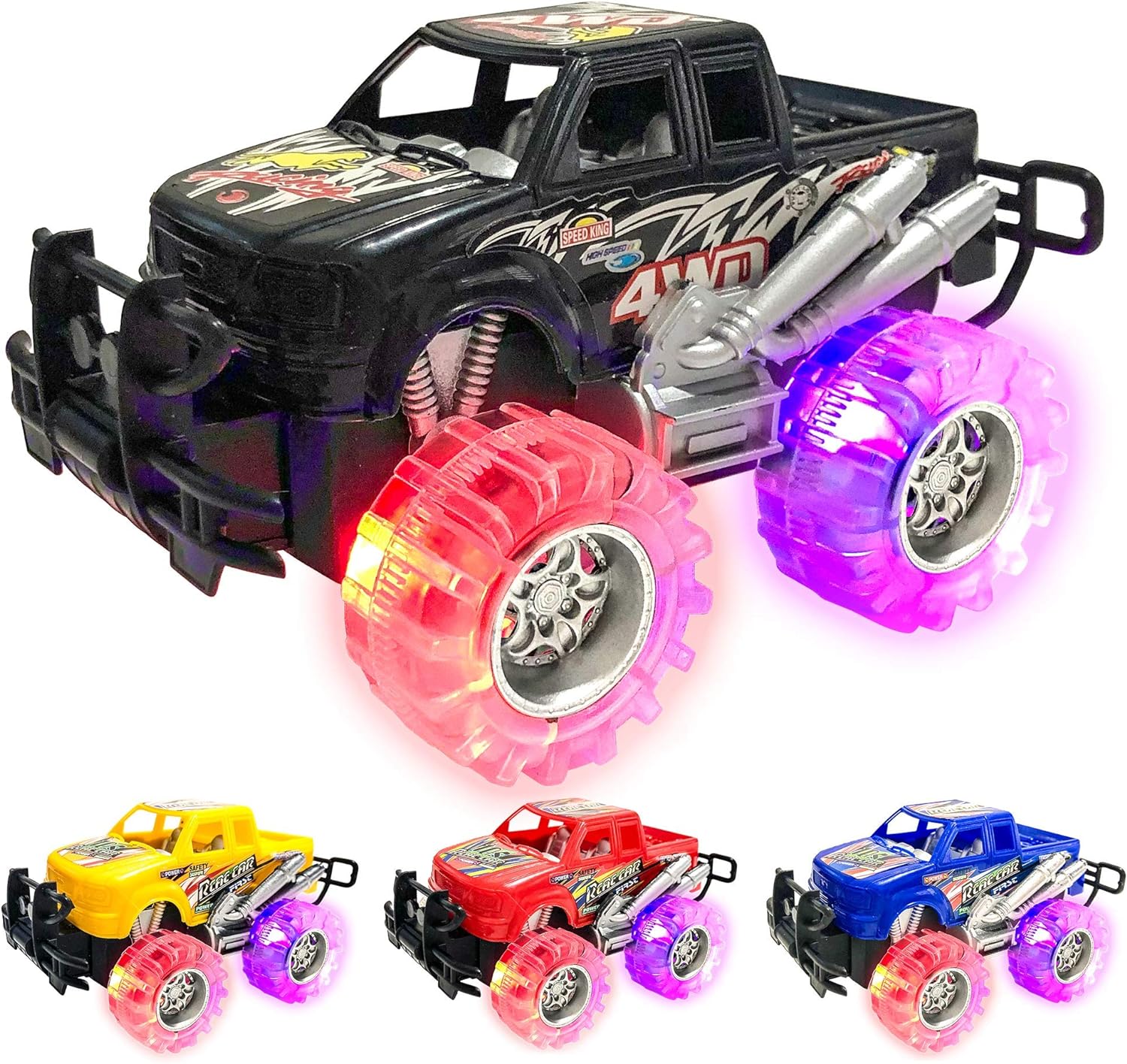 ArtCreativity Light Up Monster Trucks for Boys and Girls, 4-Pack Toy Truck Set,...
