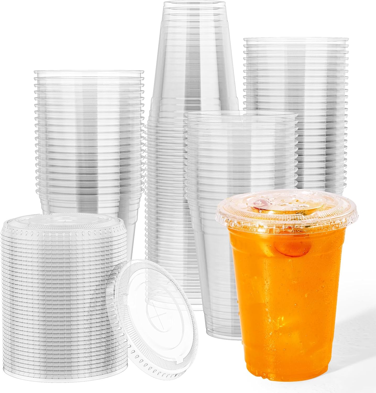 JOLLY CHEF 16 oz Plastic Cups with Lids, 500 Packs Crystal PET Clear Cups, Dispo...